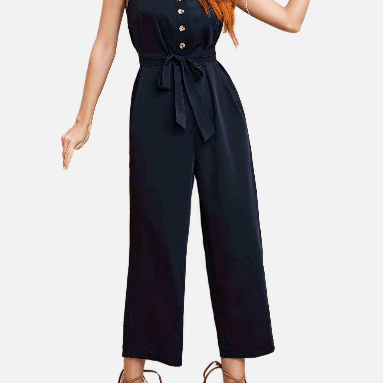 elveswallet High Neck Jumpsuit, Ankle High Casual Jumpsuit For Spring & Summer, Women's Clothing