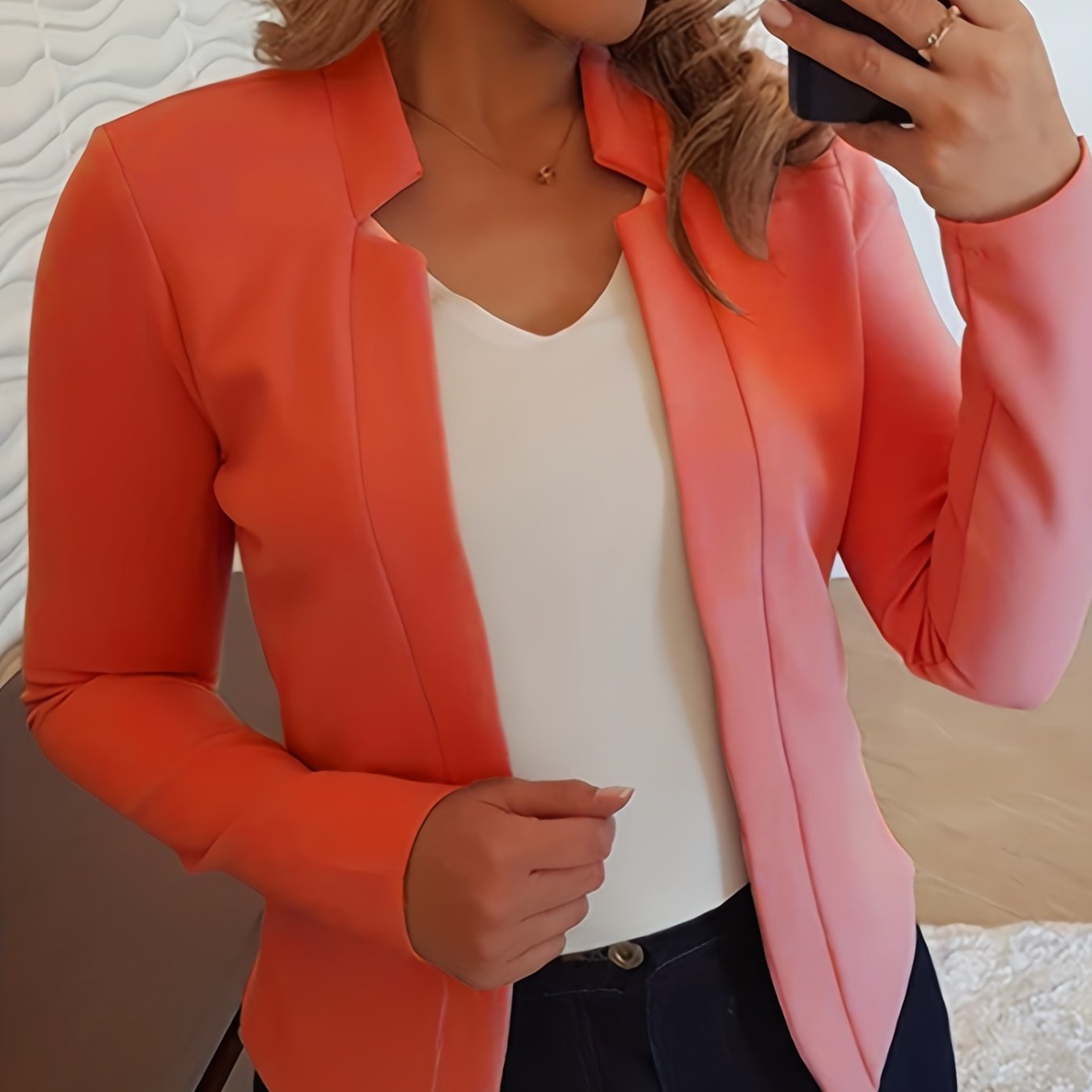 gbolsos Solid Split Open Front Blazer, Elegant Long Sleeve Blazer, Elegant & Stylish Tops For Office & Work, Women's Clothing