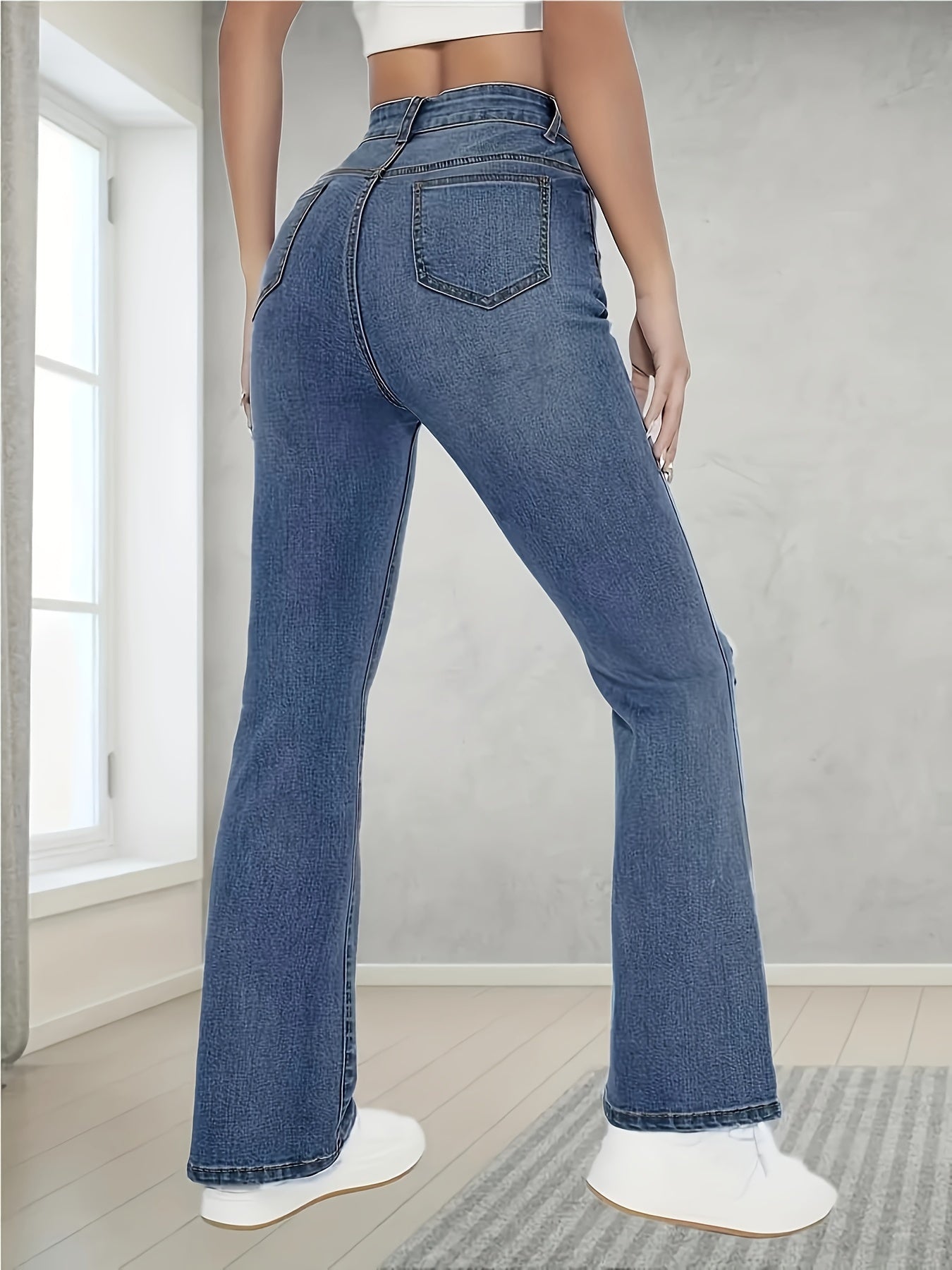 High Waist Warm Straight Jeans, Stylist Stretchy Elegant Winter Fleece Denim Pants, Women's Denim Jeans & Clothing