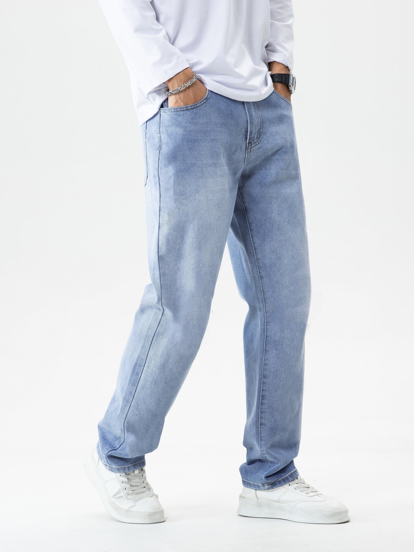 gbolsos Classic Design Loose Fit Jeans, Men's Casual Street Style Denim Pants For All Seasons
