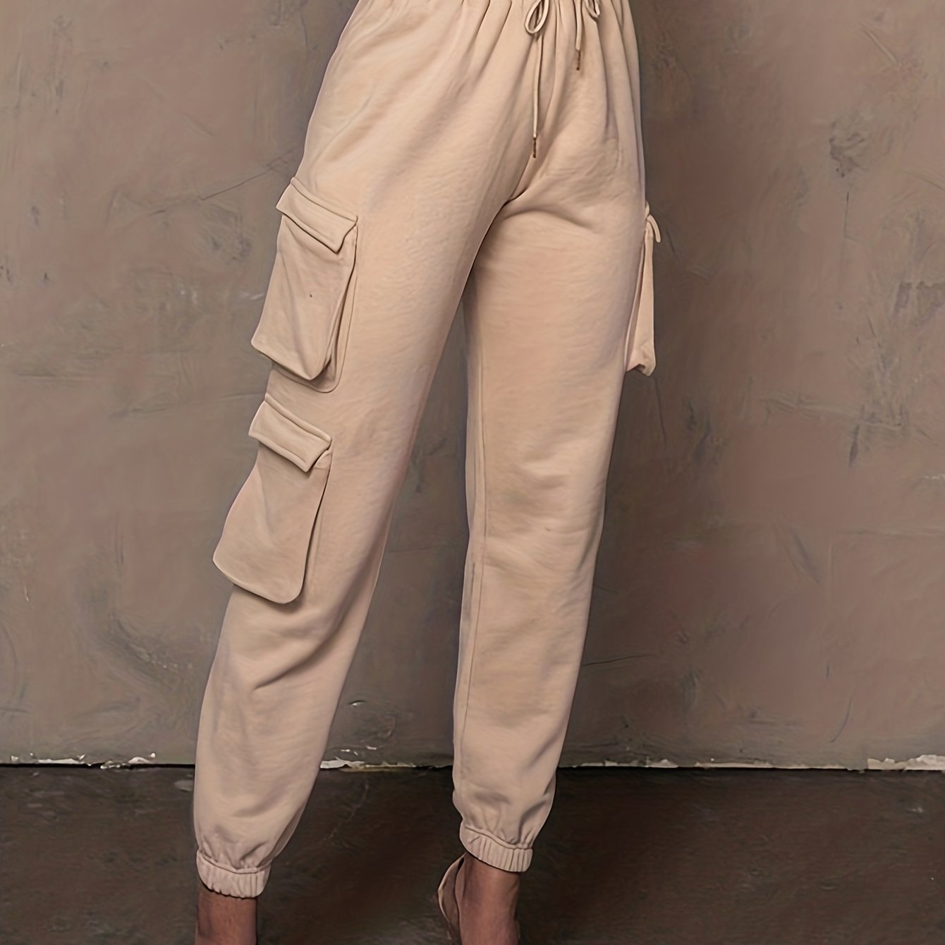 gbolsos Drawstring Baggy Cargo Pants, Casual High Waist Flap Pockets Pants, Women's Clothing