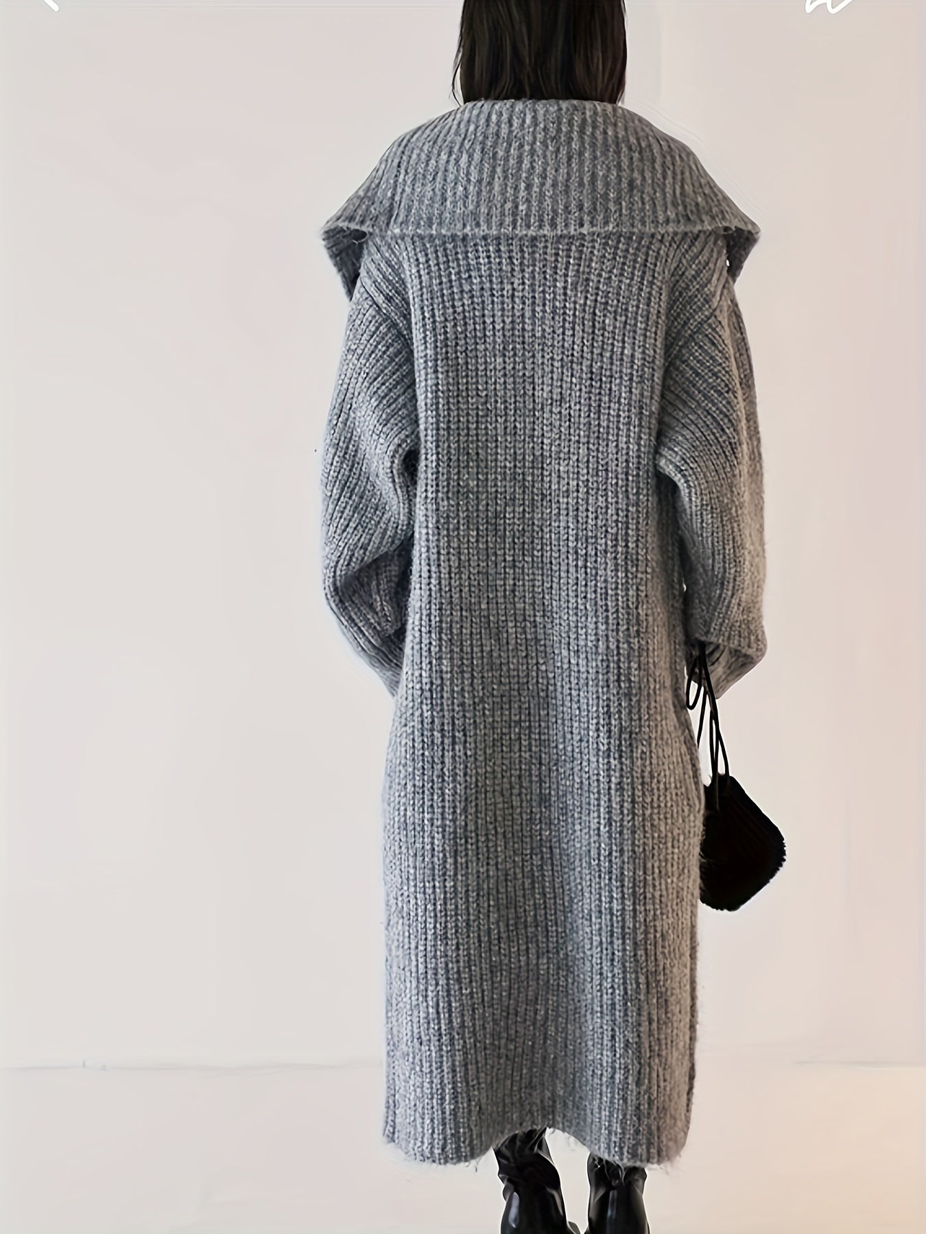 gbolsos Solid Open Front Sweater Cardigan, Casual Long Sleeve Cardigan For Fall & Winter, Women's Clothing