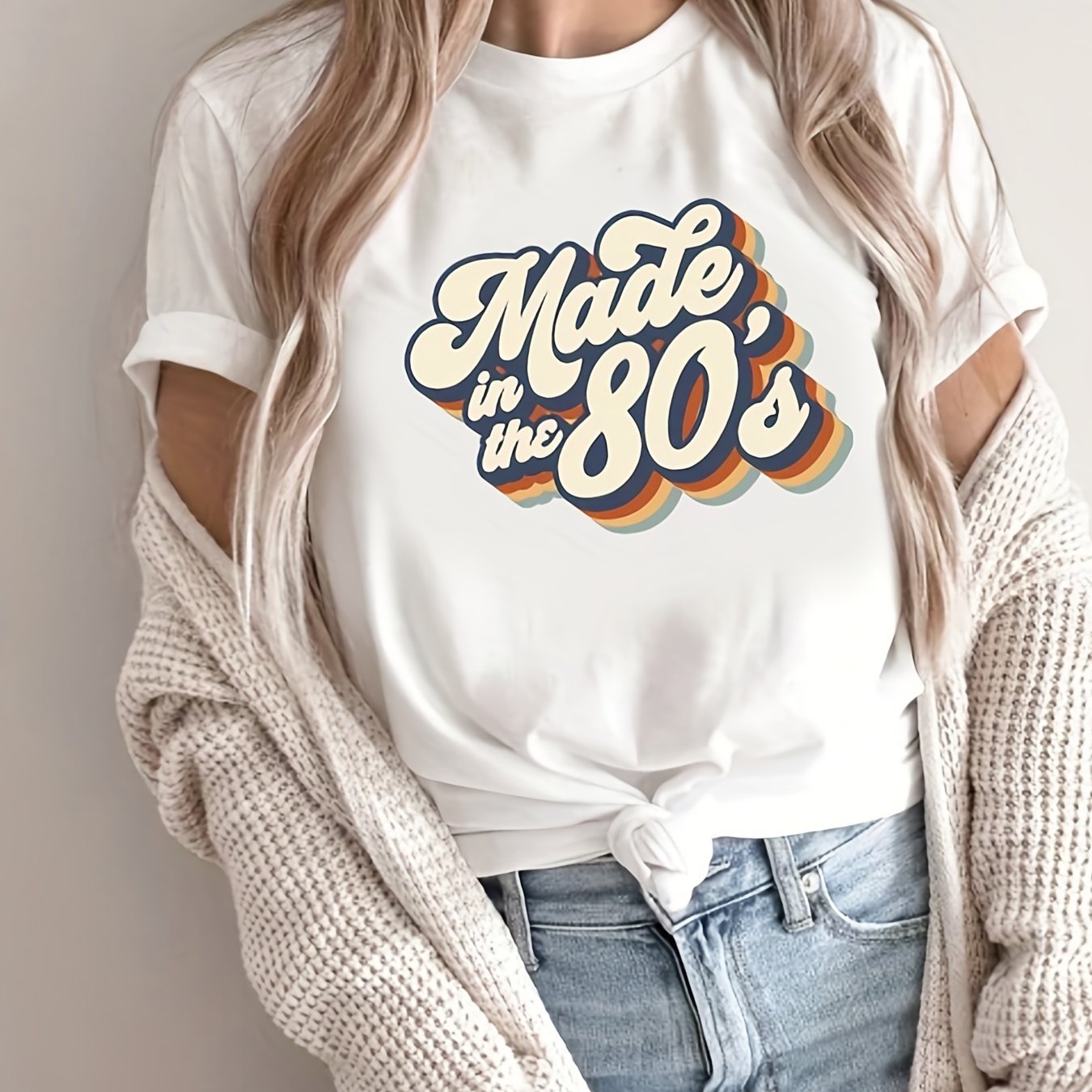 gbolsos "Made In The 203.2cms" Letter Print T-shirts, Crew Neck Short Sleeve Summer Sports Top, Women's Clothing