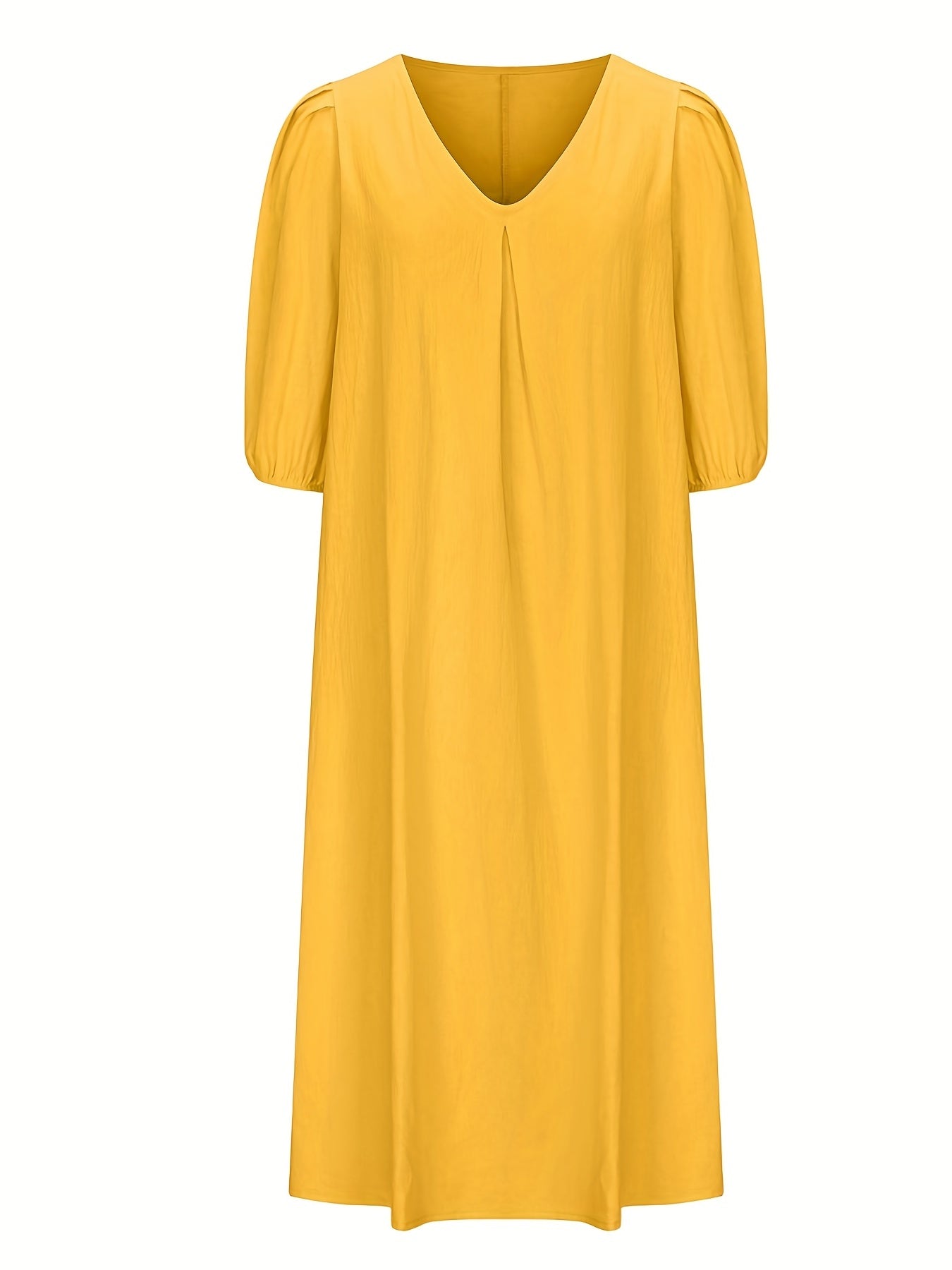 Solid V Neck Dress, Casual Short Sleeve Dress For Spring & Summer, Women's Clothing