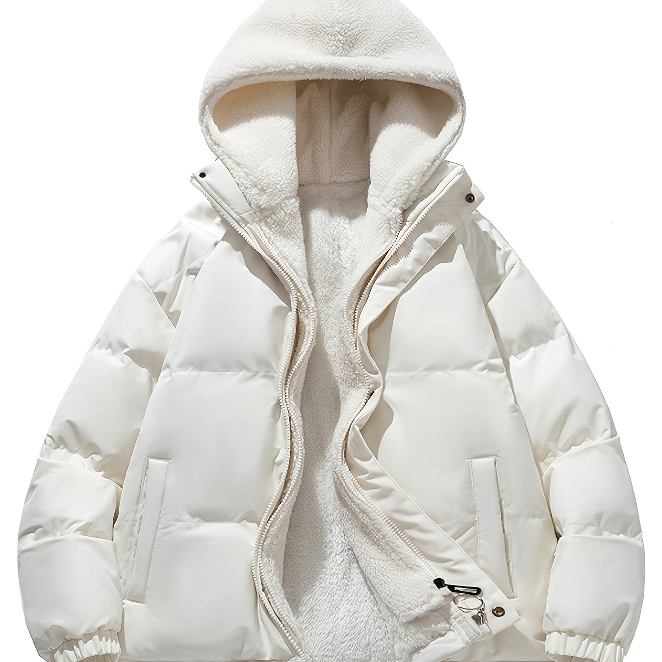 gbolsos Warm Fleece Hooded Winter Jacket, Men's Casual Cotton Padded Coat For Fall Winter