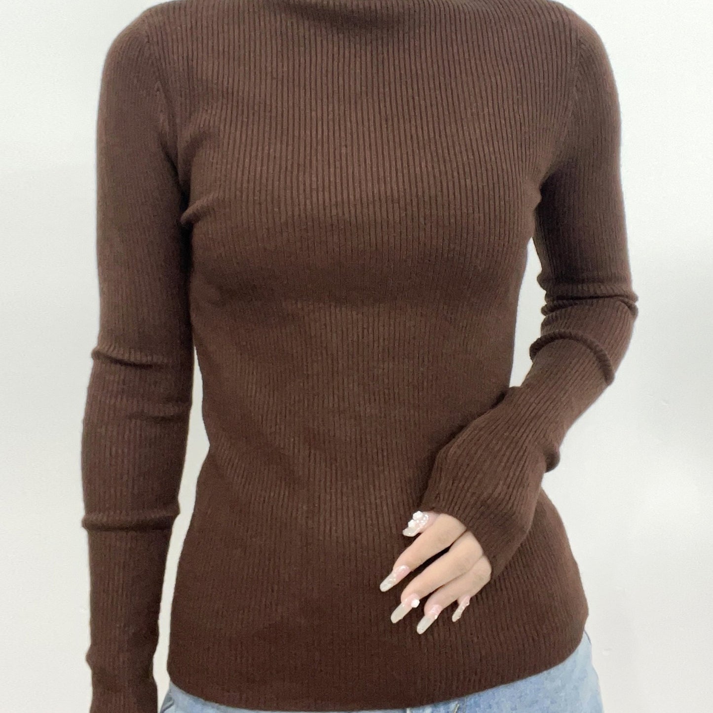 gbolsos Women's Sweater Turtleneck Solid Ribbed Long Sleeve Slim Pullover Knit Tops