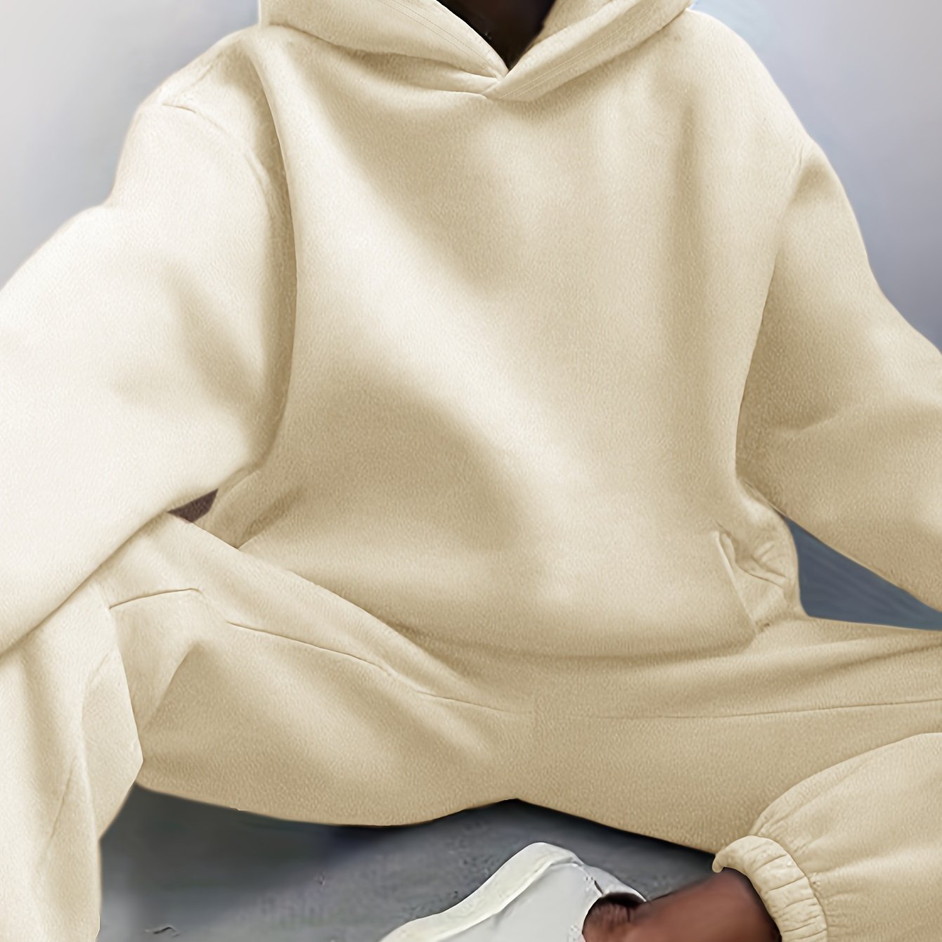 gbolsos Casual Solid Two-piece Set, Drop Shoulder Long Sleeve Hoodies & Elastic Waist Jogger Pants Outfits, Women's Clothing