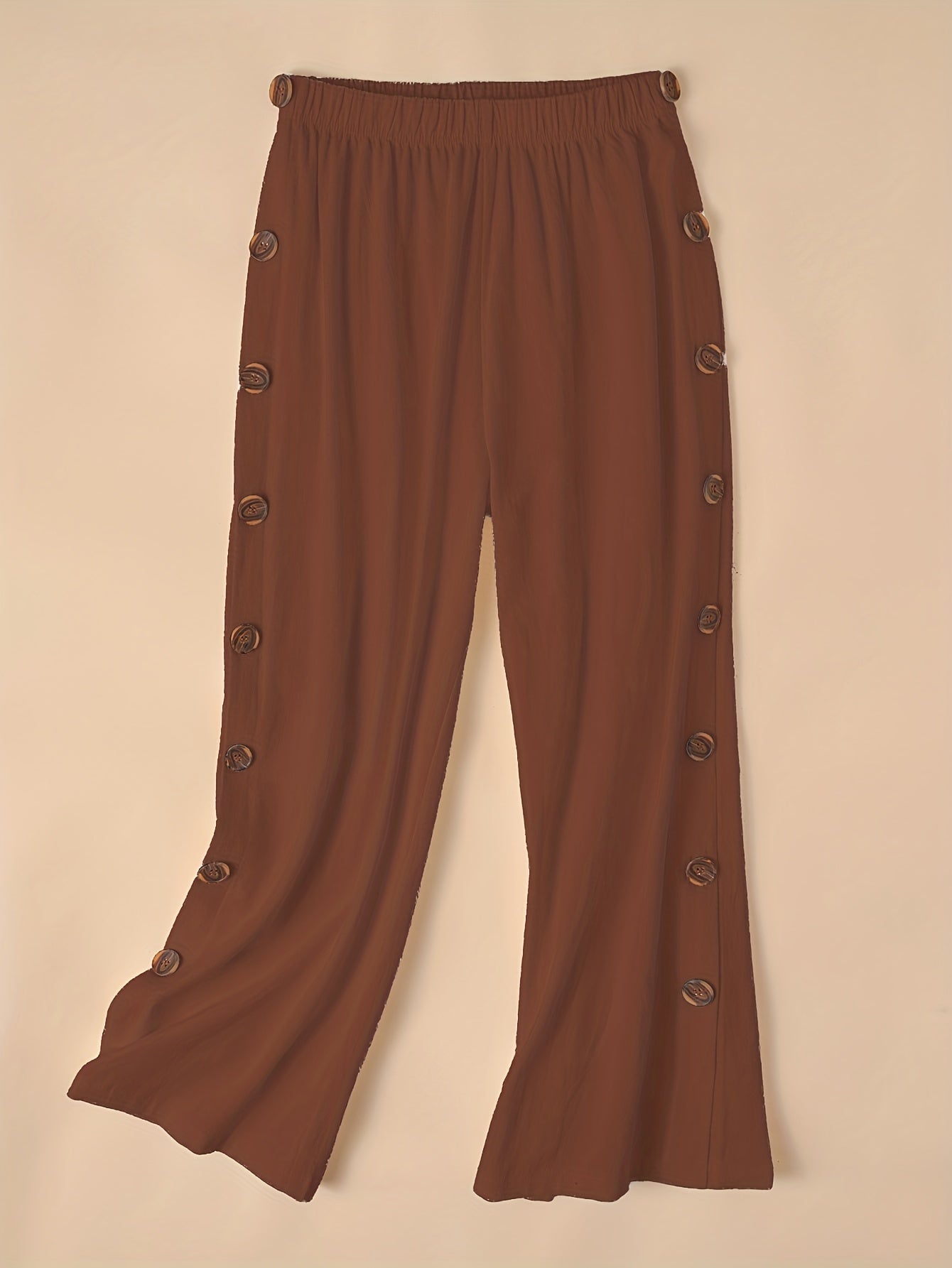 gbolsos Side Button Wide Leg Pants, Boho Casual Pants For Spring & Summer, Women's Clothing