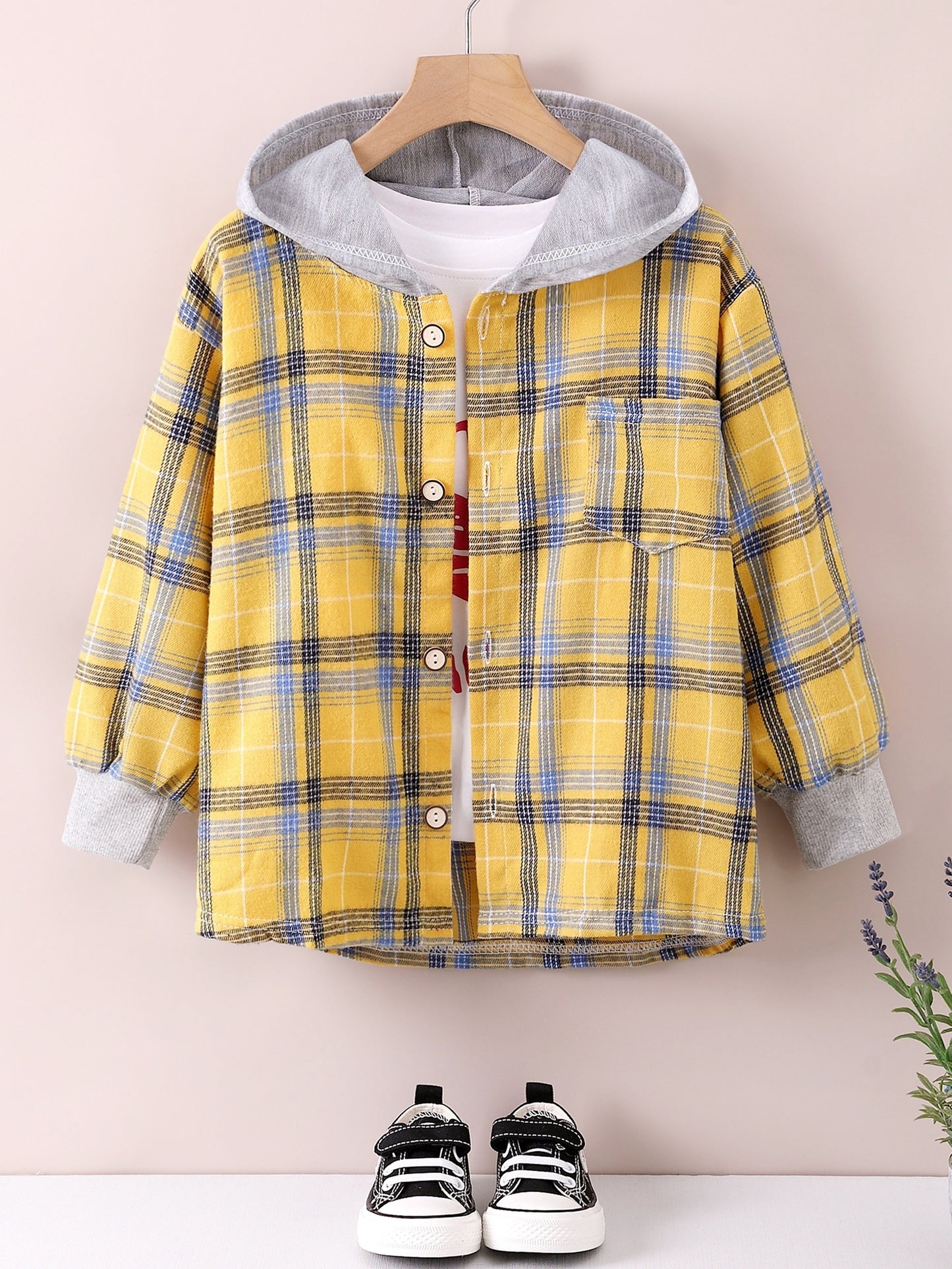 gbolsos Boys Fashion Plaid Hooded Jacket, Long Sleeve Button Down Hooded Jacket, Kids Clothing