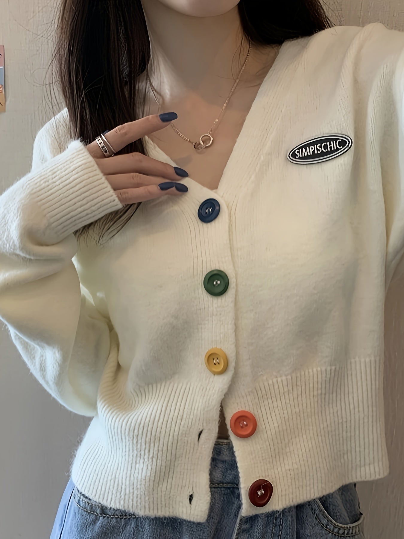 gbolsos Solid Colorful Buttons Cardigan, Casual Long Sleeve Drop Shoulder Outwear, Women's Clothing