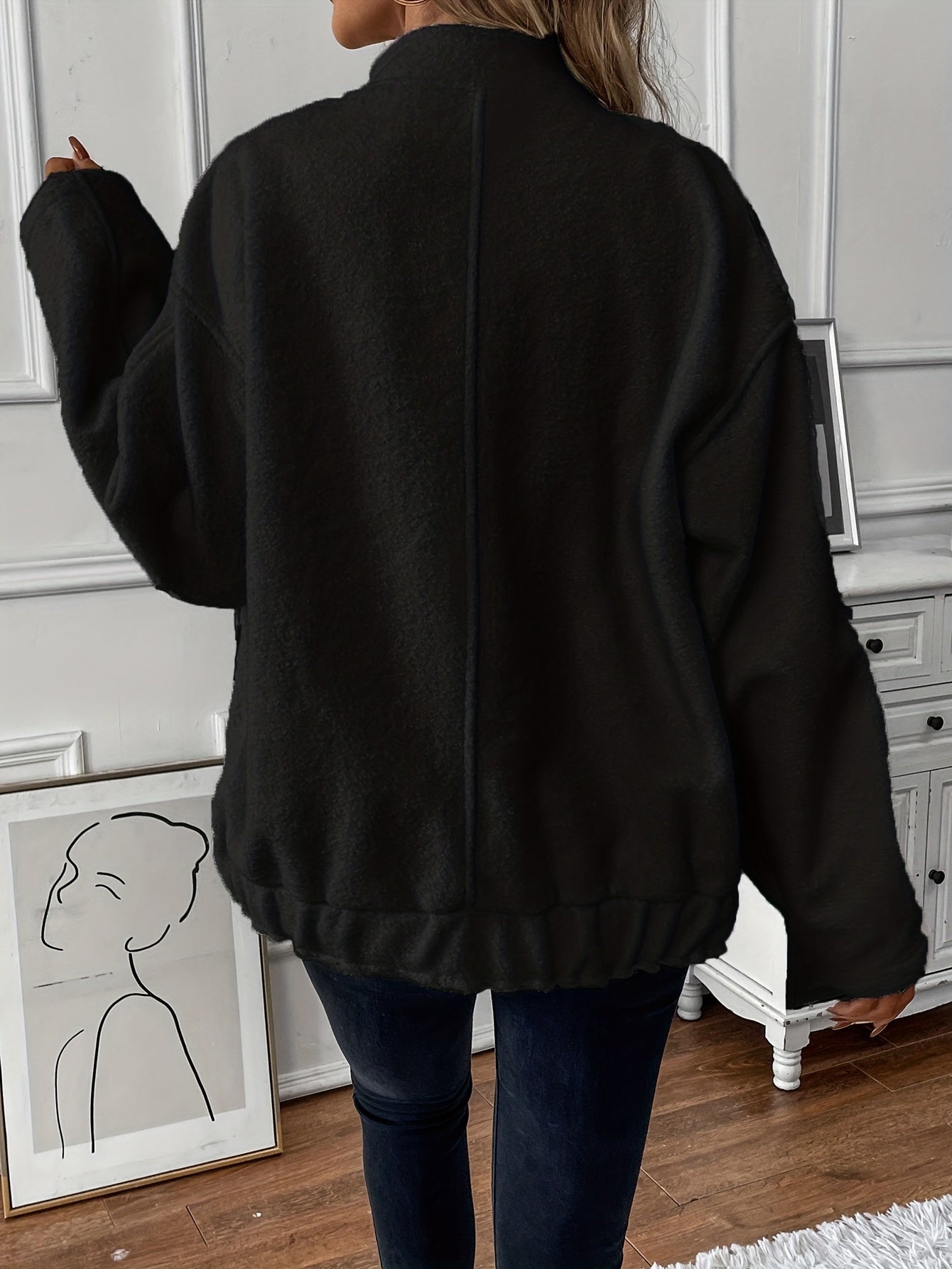 gbolsos Button Front Top-stitching Jacket, Casual Long Sleeve Slant Pockets Jacket For Fall & Winter, Women's Clothing