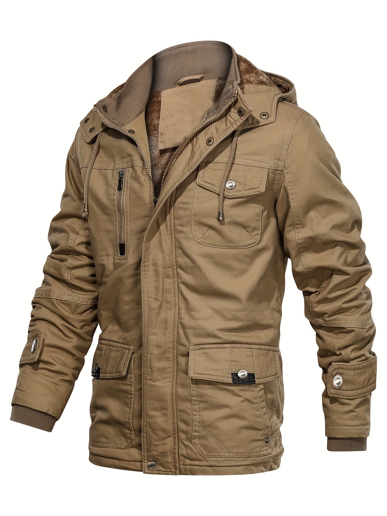 gbolsos Men's Hooded Military Tactical Jacket Windbreak Fleece Coat