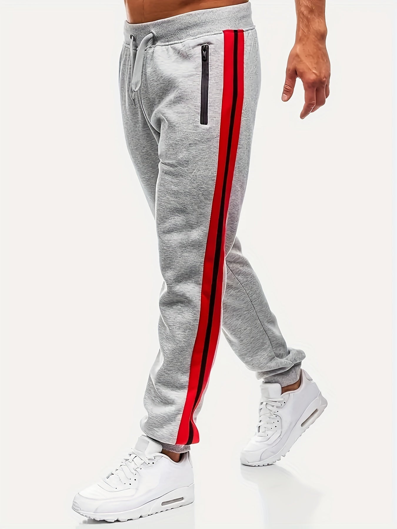 gbolsos Zipper Pocket Joggers, Men's Casual Loose Fit Slightly Stretch Waist Drawstring Pants For The Four Seasons Fitness Cycling