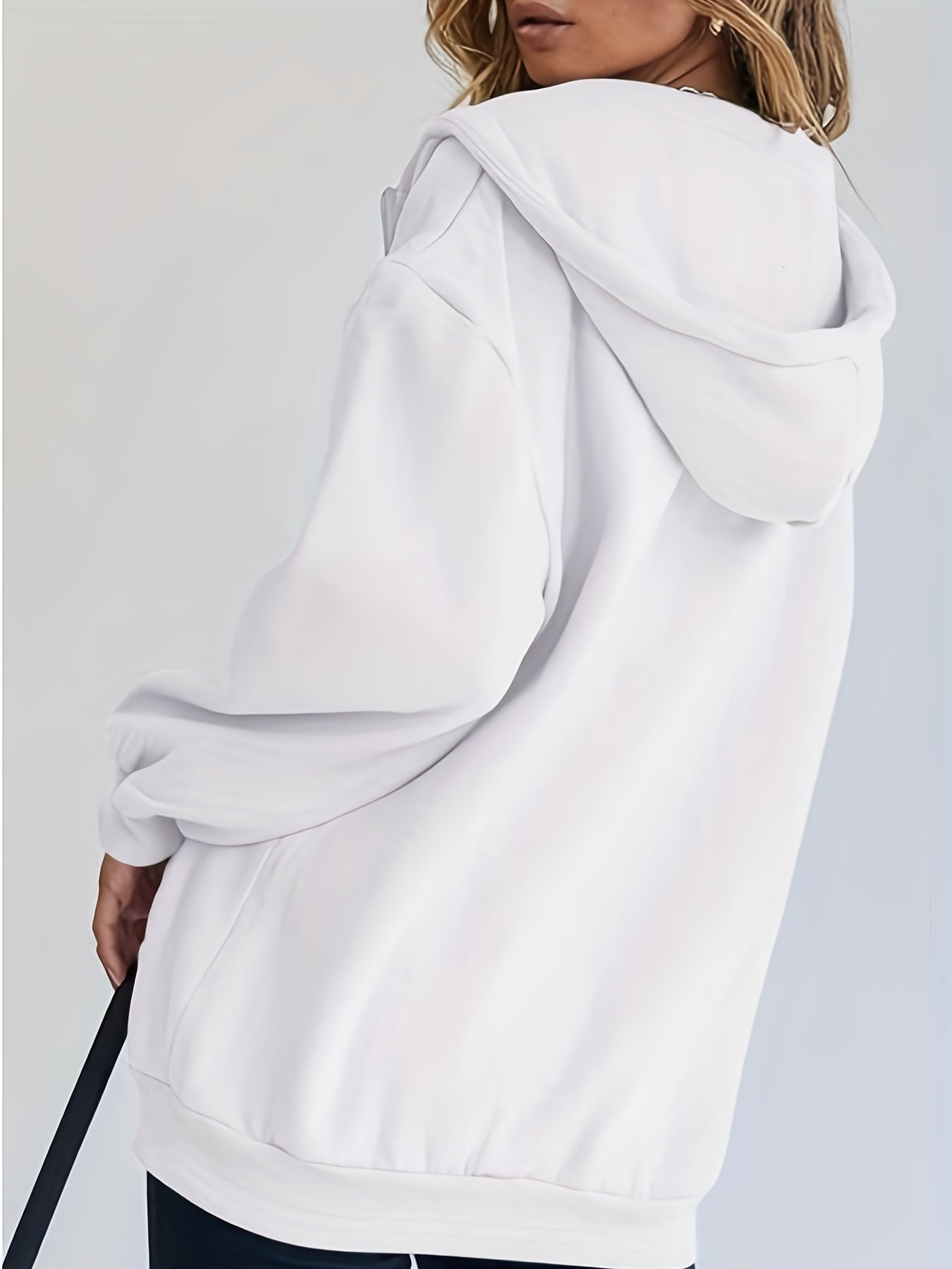 Solid Zip Up Pocket Hoodie, Casual Long Sleeve Drawstring Hoodies Sweatshirt, Women's Clothing
