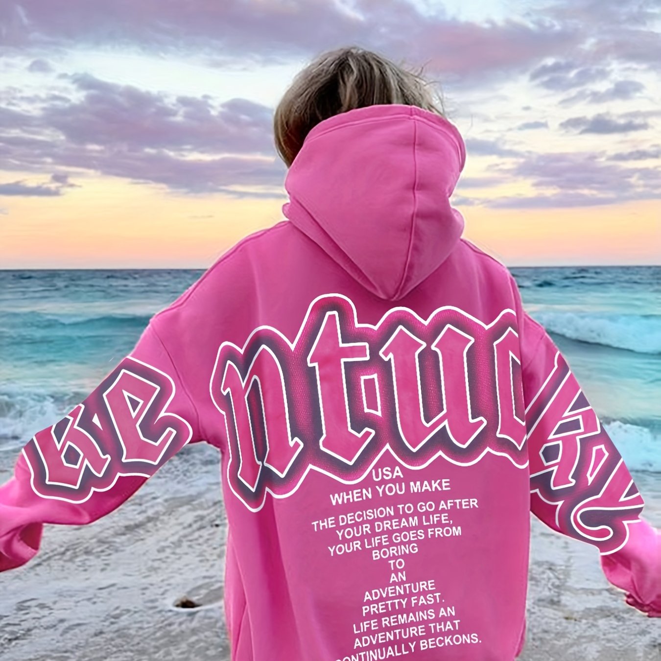 gbolsos Letter Print Loose Hoodie, Casual Long Sleeve Hoodies Sweatshirt, Women's Clothing