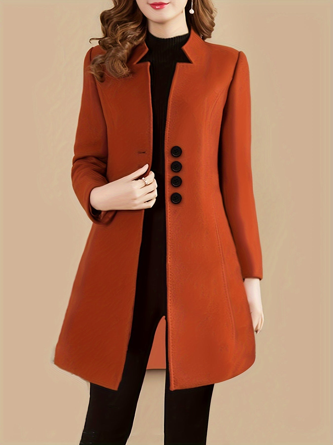 gbolsos Single Breasted Solid Coat, Elegant Long Sleeve Versatile Outerwear, Women's Clothing