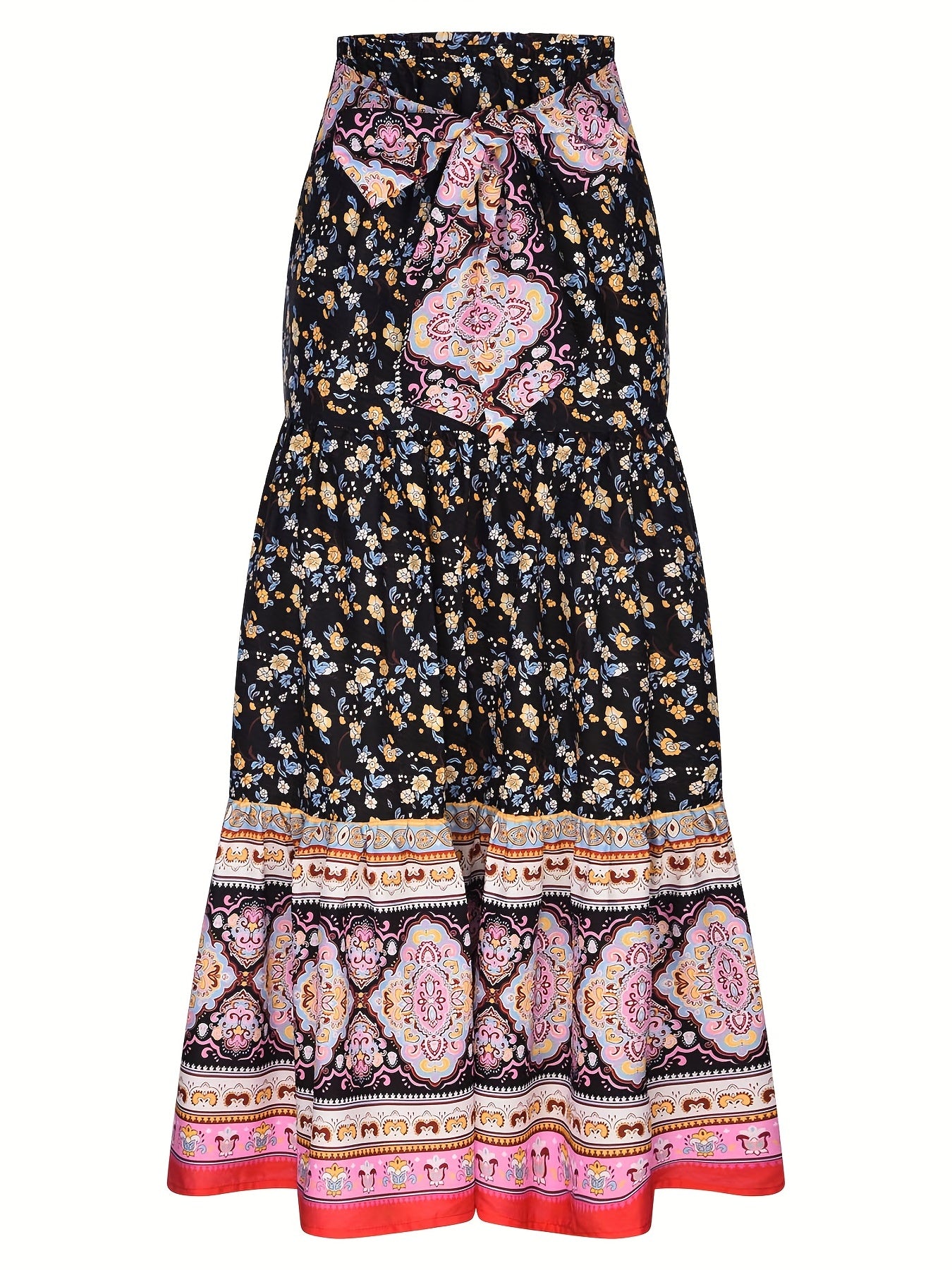 Floral Print Tie Front Skirt, Boho Skirt For Spring & Summer, Women's Clothing