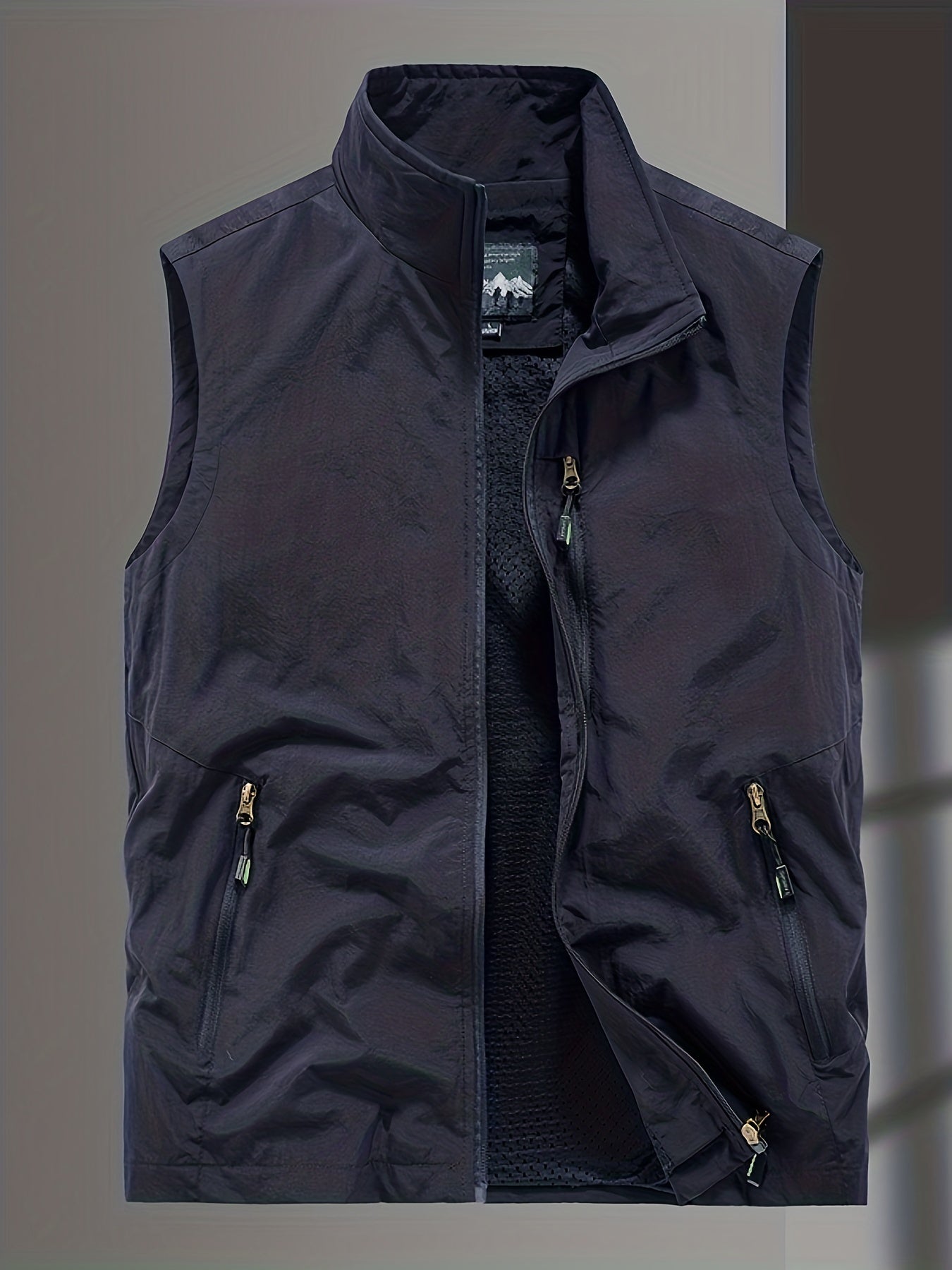 Men's Casual Plain Color Vest With Zip Up Pockets Men's Clothes Outerwear Sleeveless Jacket
