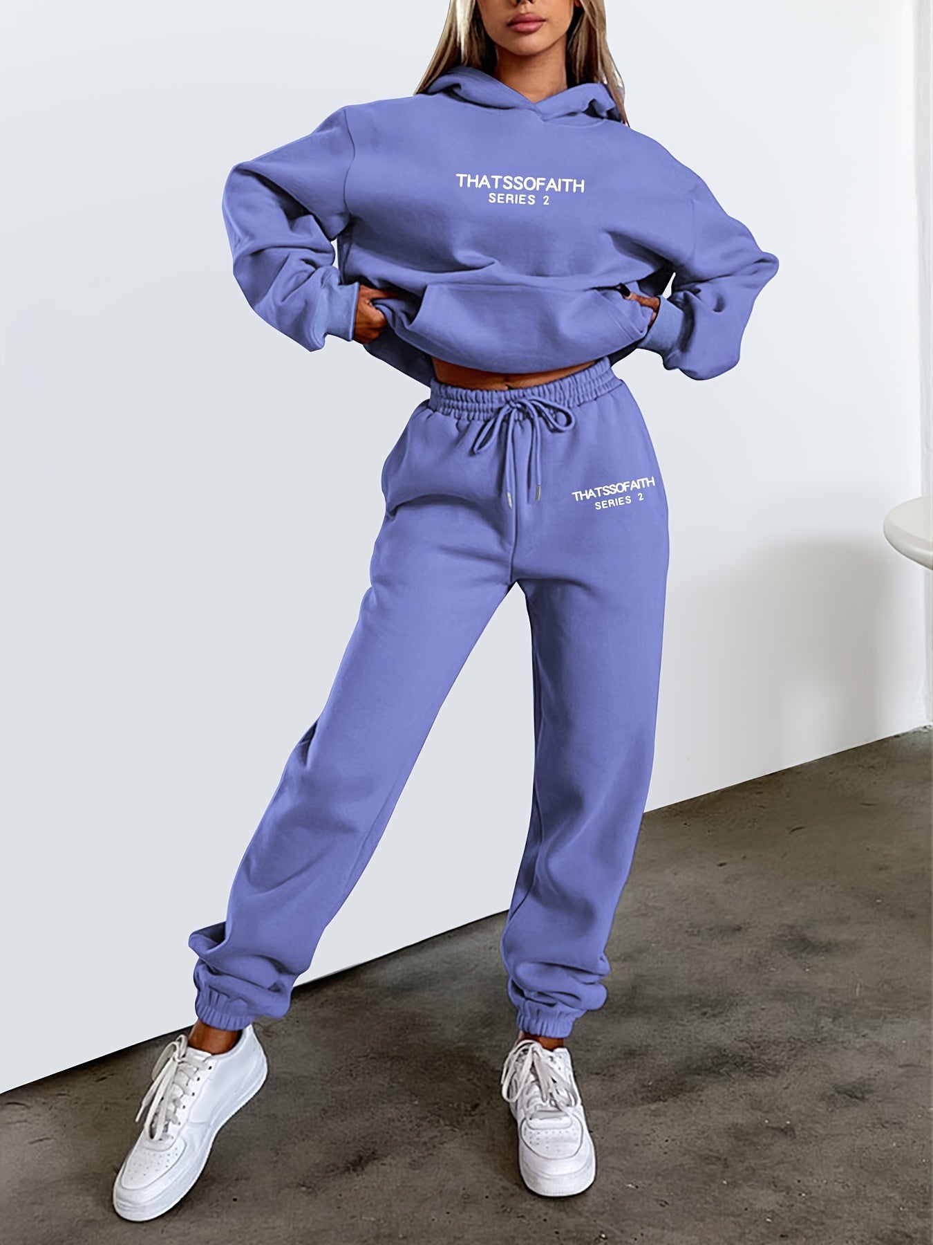 gbolsos Letter Print Casual Two-piece Set, Drawstring Hooded Tops & Drawstring Jogger Pants Outfits, Women's Clothing