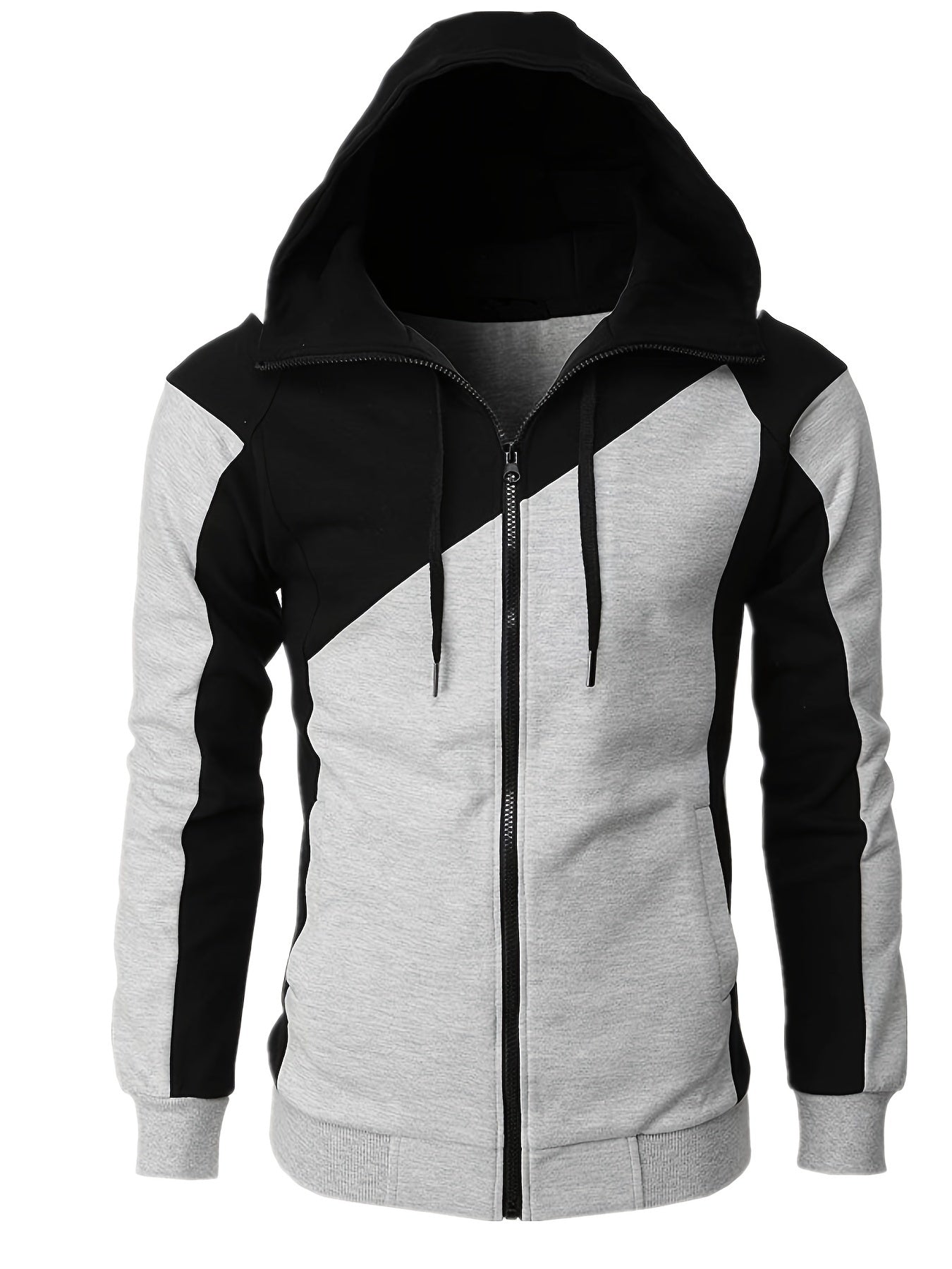 gbolsos Men's Casual Color Block Zip Up Jacket With Hood, Varsity Jackets