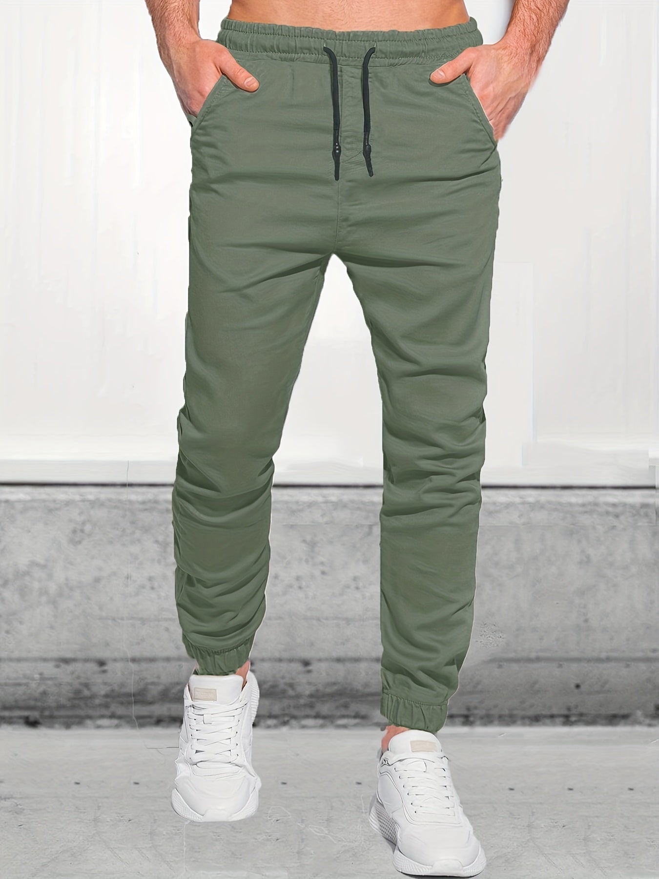 Classic Design Joggers, Men's Casual Waist Drawstring Tapered Pants For All Seasons Fitness Cycling