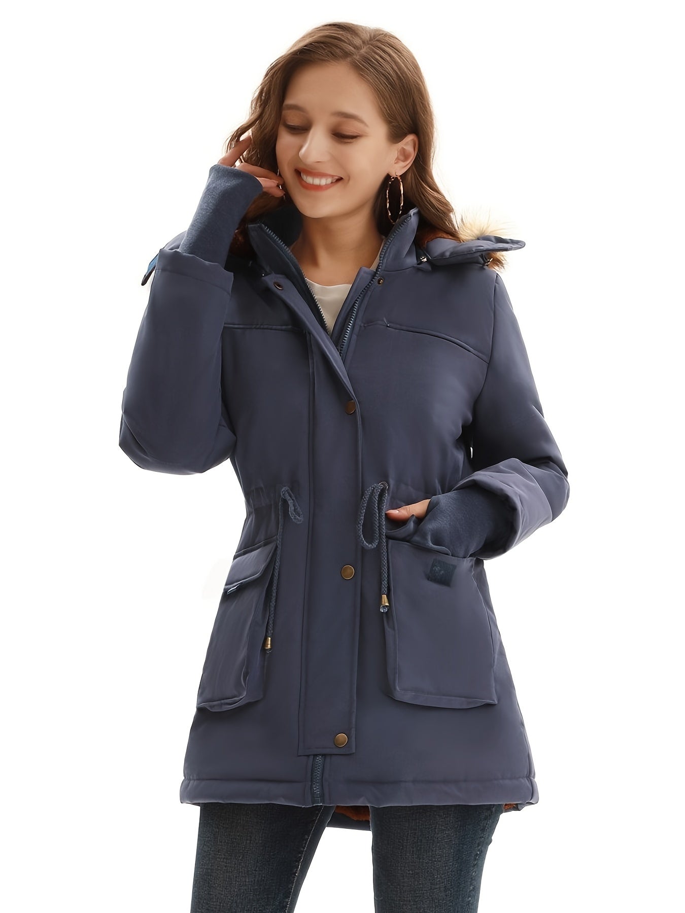 gbolsos Women's Hooded Warm Winter Thicken Jacket, Lined Parkas Long Coats With Pockets Solid Jacket, Women's Clothing