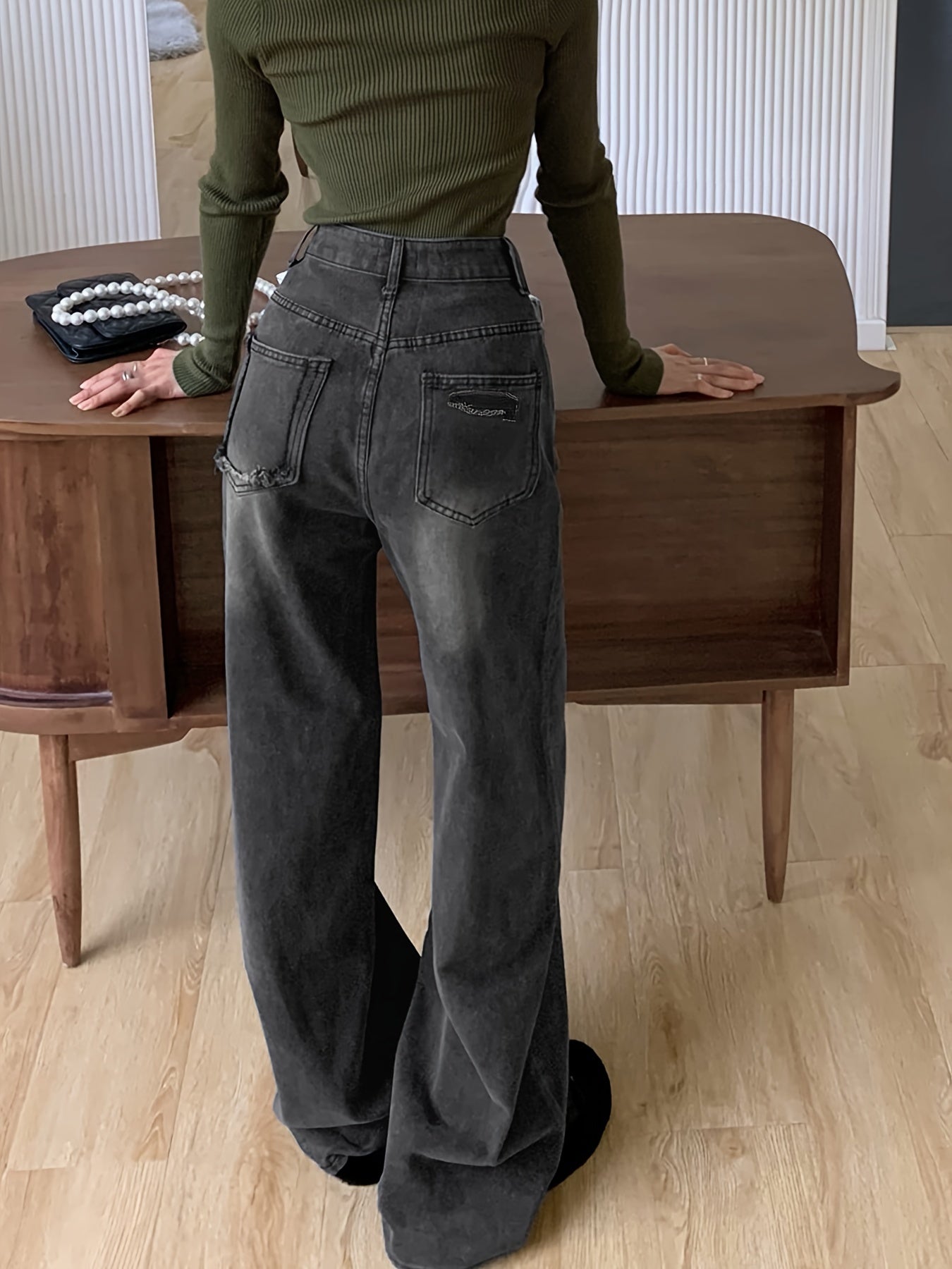 gbolsos High Waist Washed Wide Leg Jeans, Slant Pocket Loose Casual Baggy Jeans, Women's Denim Jeans & Clothing