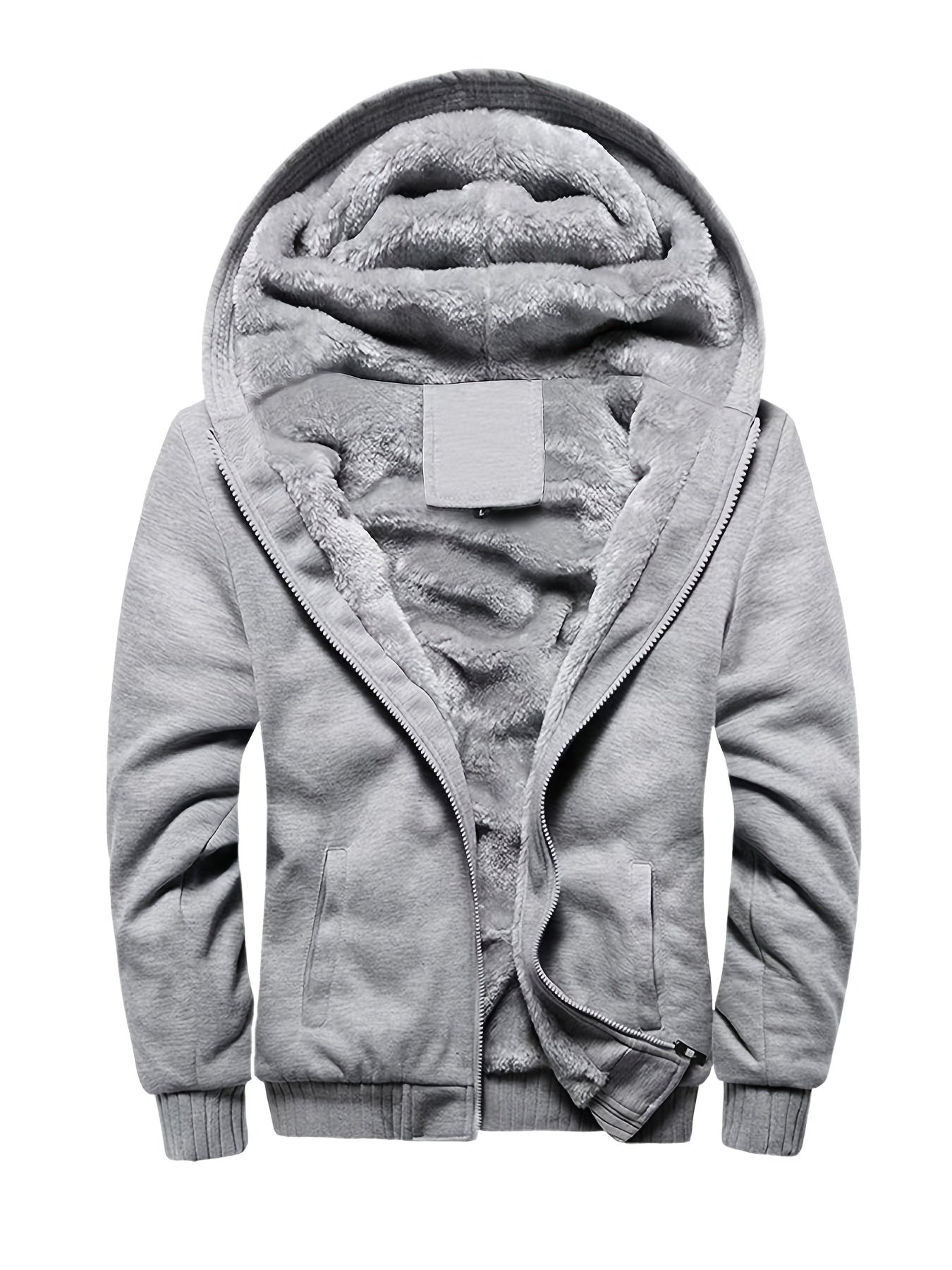 gbolsos Warm Fleece Hooded Winter Hooded Jacket, Men's Casual Stretch Zip Up Jacket Coat For Fall Winter