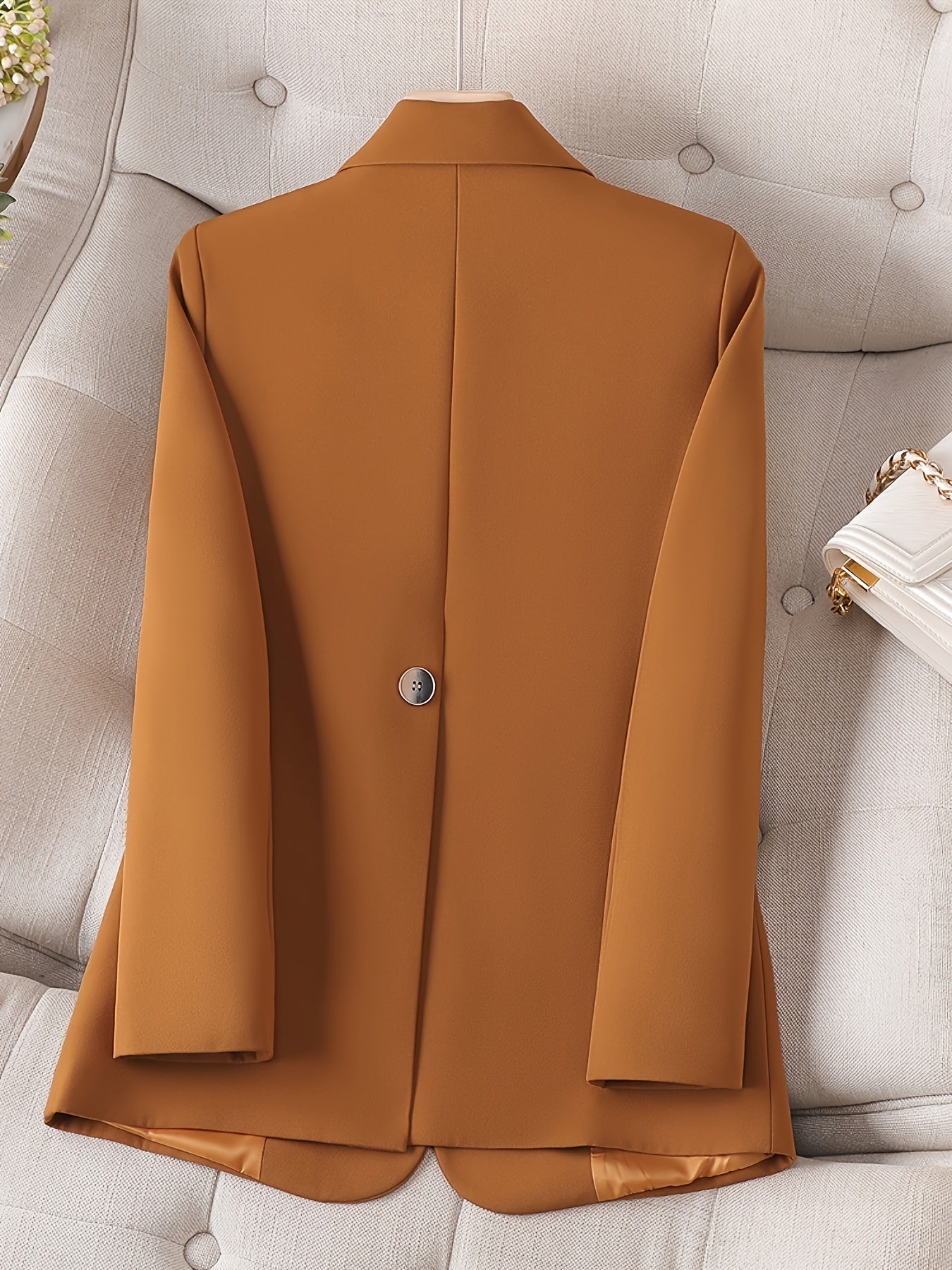 gbolsos Solid Color Open Front Blazer, Elegant Lapel Neck Double Breasted Long Sleeve Split Blazer For Every Day, Women's Clothing