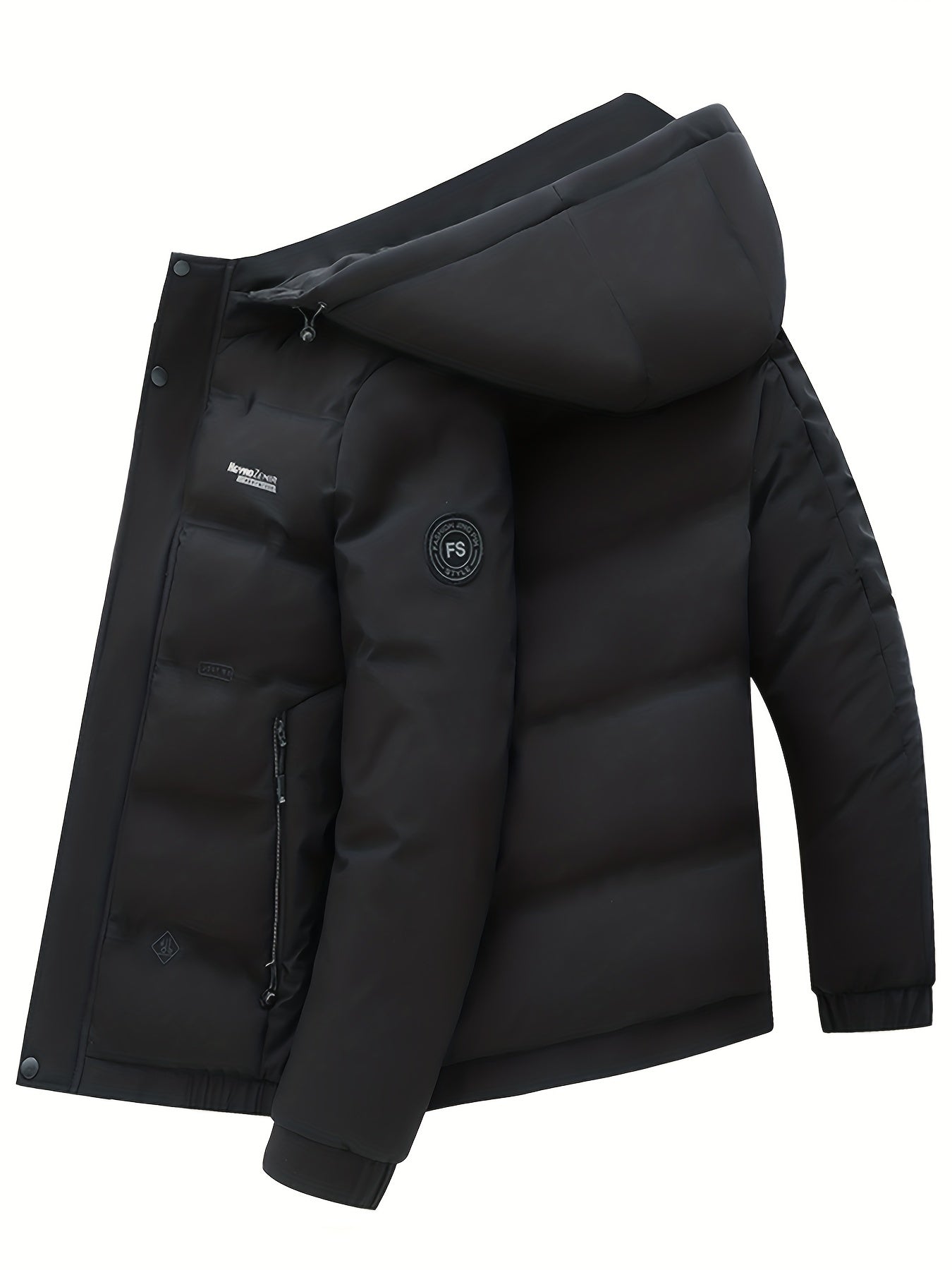 gbolsos Men's Classic Design Padded Hooded Jacket, Men Casual Padded Coat Windbreaker Zipper Pocket Stand Collar For Men Winter