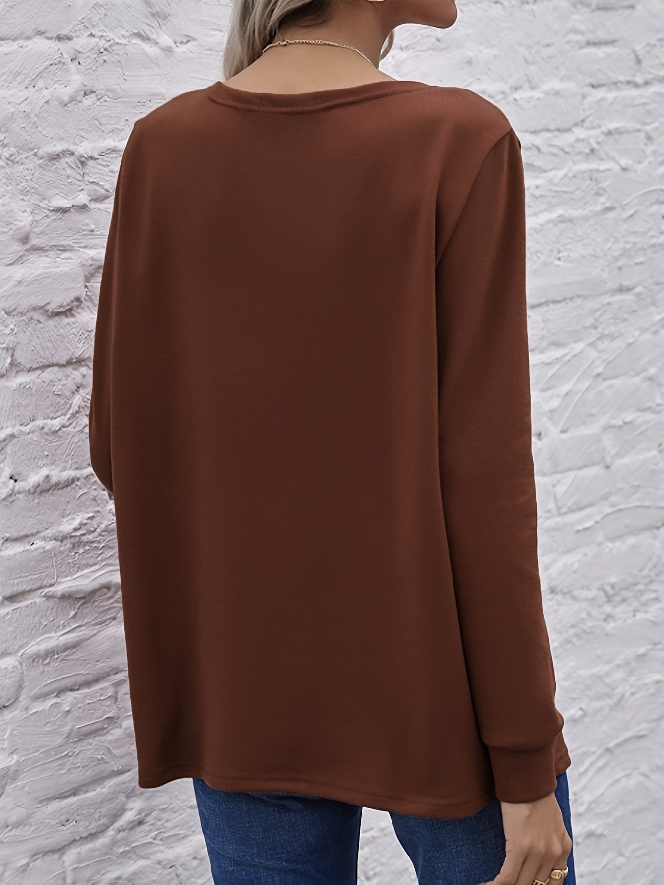 gbolsos Casual Loose Solid Color Crew Neck Long Sleeves Cardigan, Elegant Stylish Office & Work Outerwear, Women's Clothing