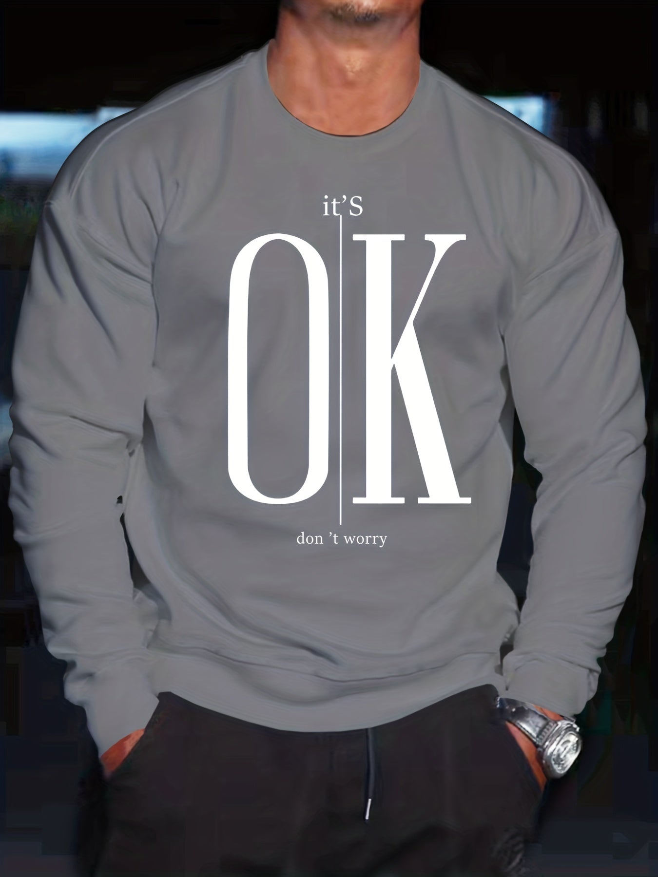 gbolsos Men's Crew Neck Sweatshirt Pullover For Men It's OK Print Sweatshirts For Spring Fall Long Sleeve Tops