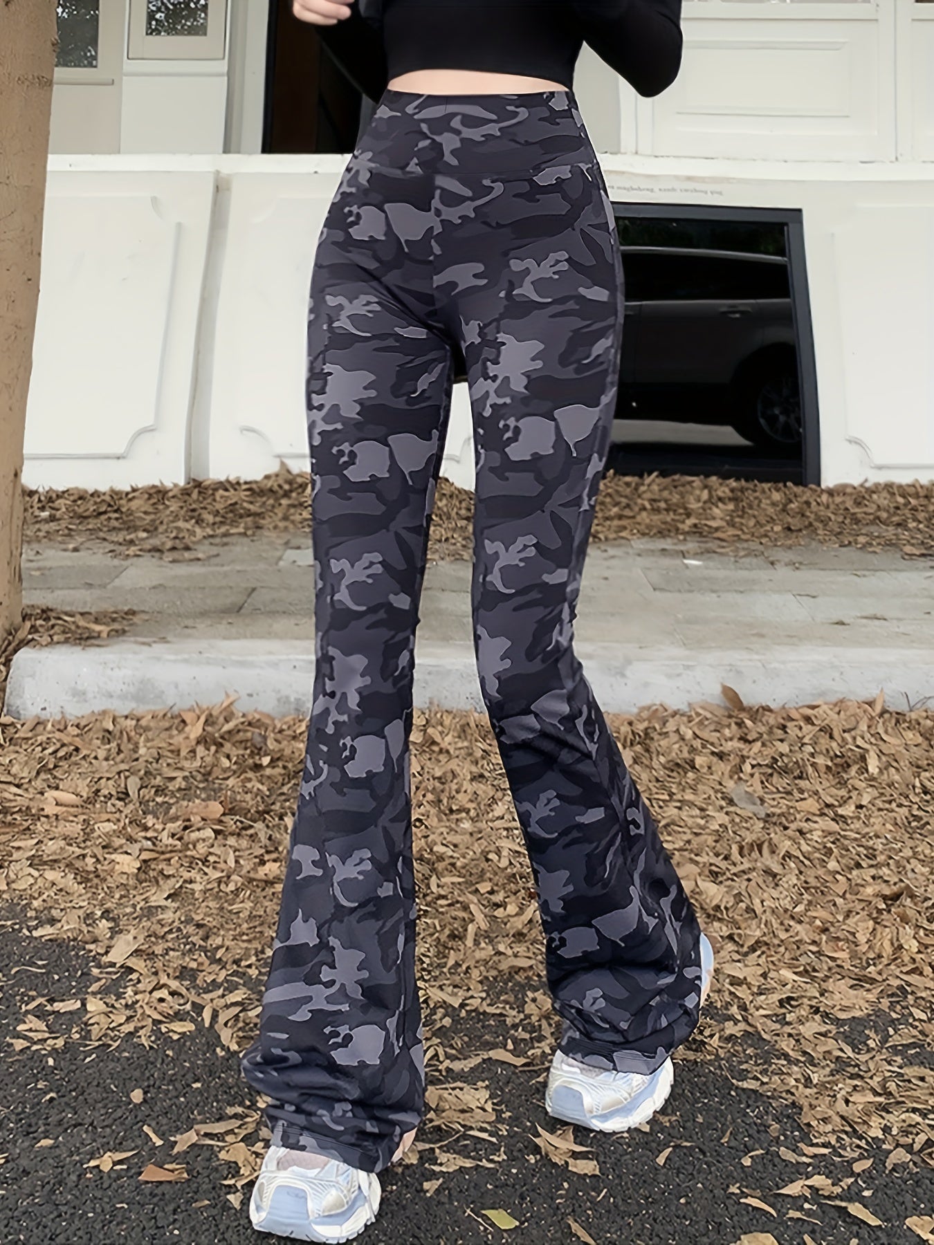 gbolsos Camo Print High Waist Pants, Casual Slim Pants For Spring & Summer, Women's Clothing