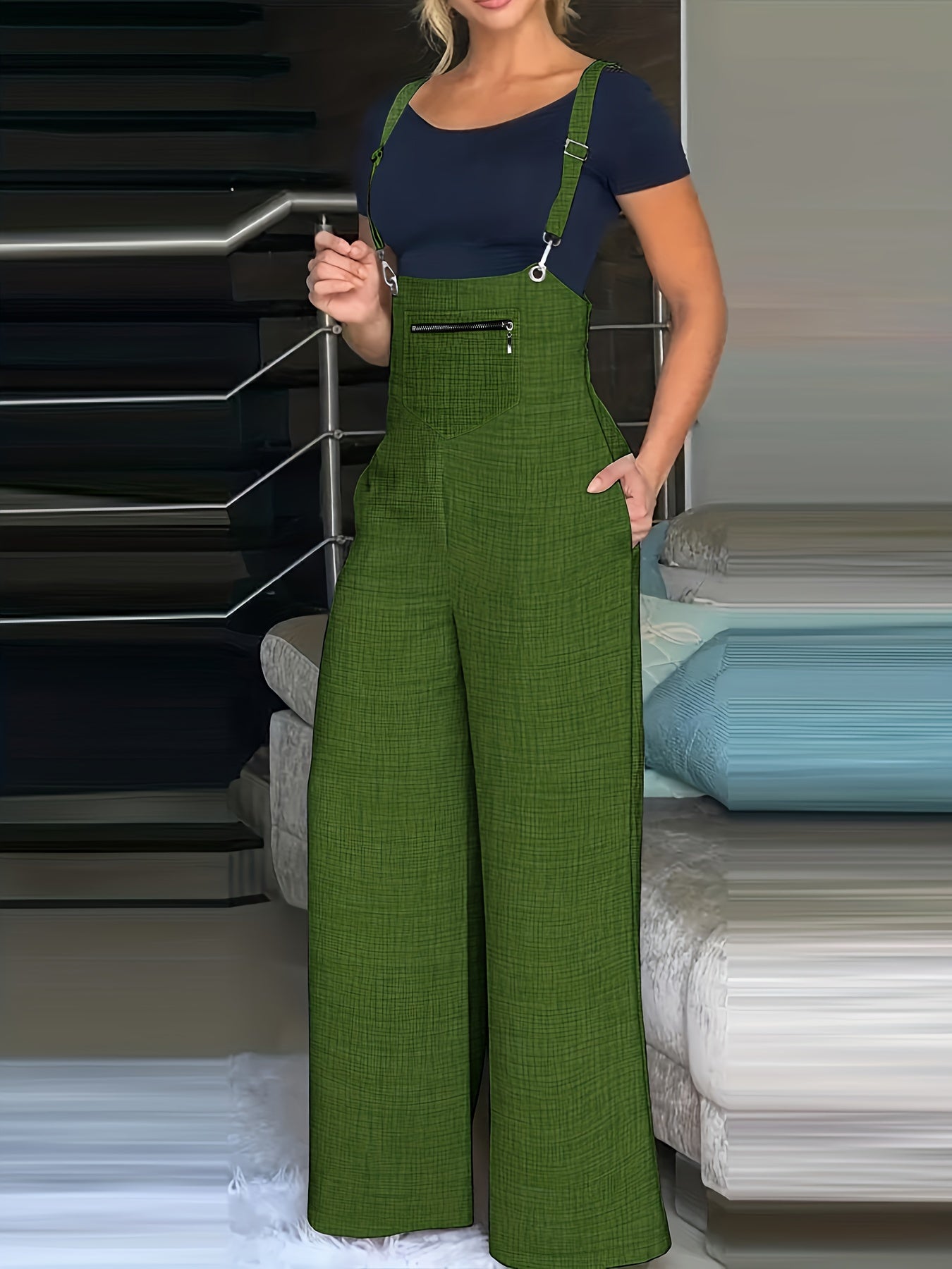 gbolsos Solid Wide Leg Overall Jumpsuit, Casual Pocket Front Overall Jumpsuit For Spring & Summer, Women's Clothing