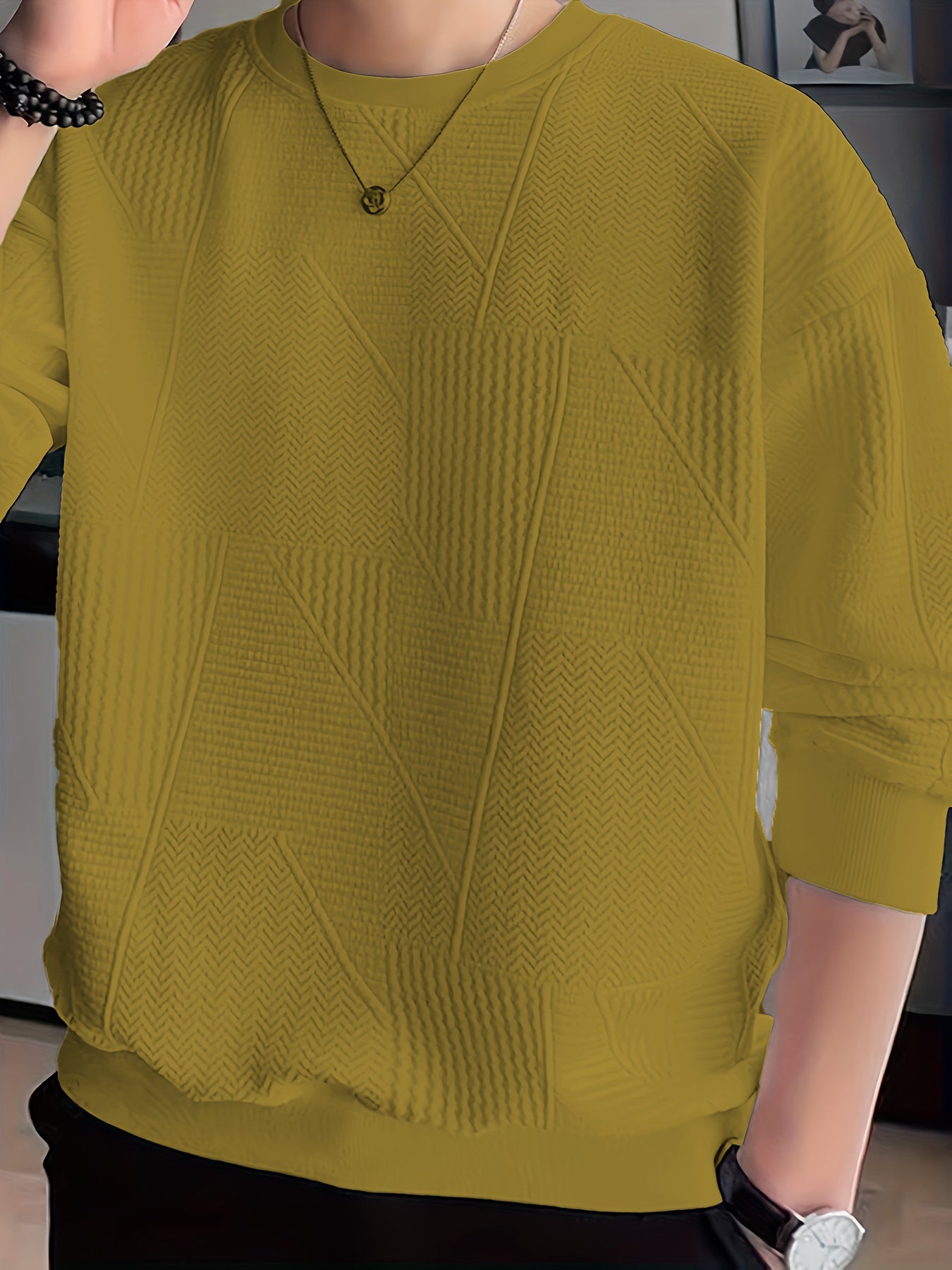 gbolsos Men's Crew Neck Long Sleeve Sweatshirt, Casual Wear, Solid Pullover, Men's Clothing For Spring Fall Winter