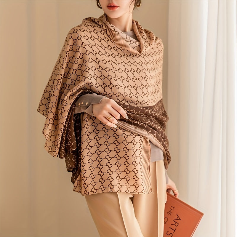 gbolsos Geometric Plaid Print Scarf Khaki Color Block Coldproof Shawl Elegant Casual Warm Wrap Classic Large Scarves For Women