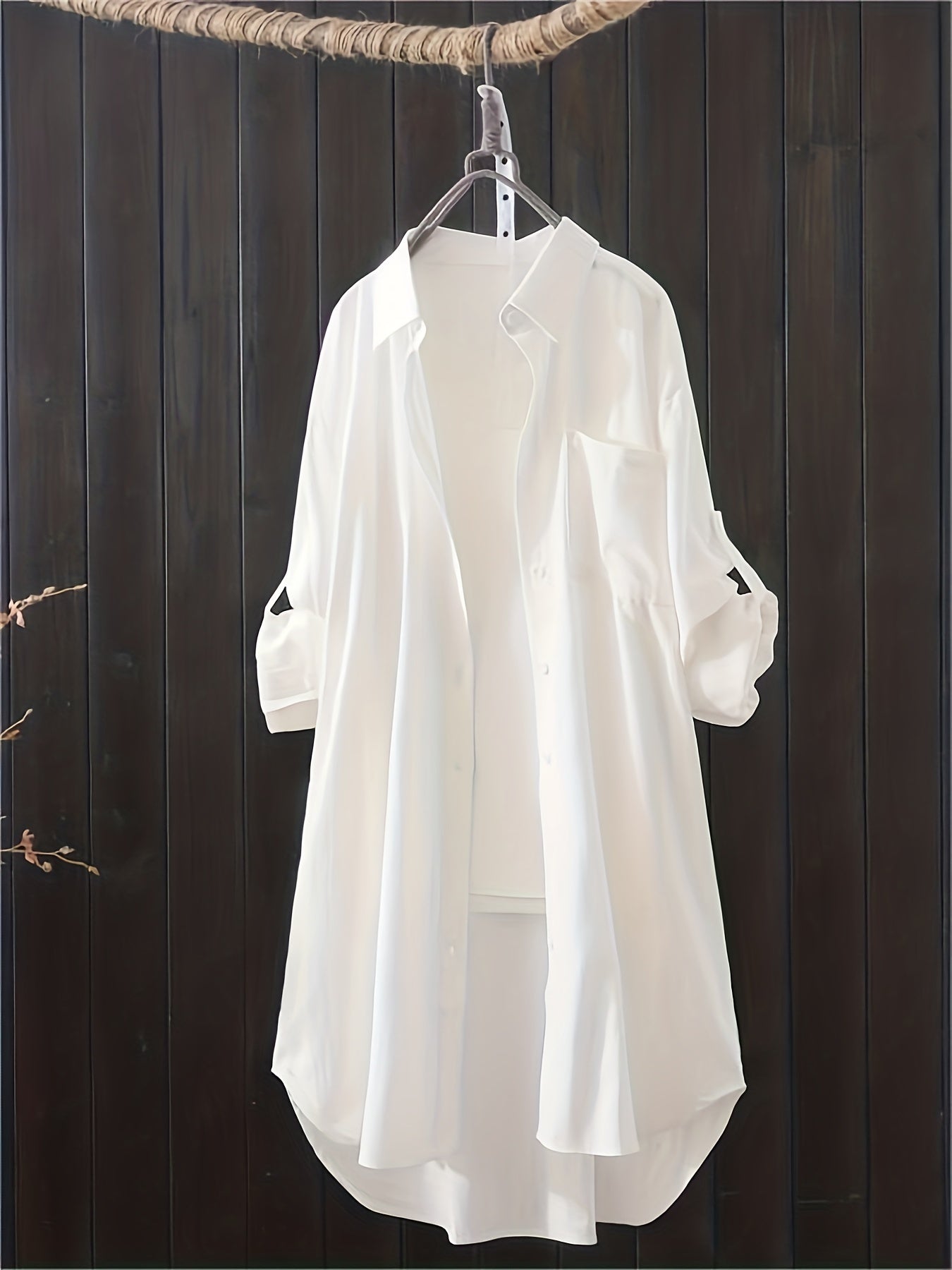 gbolsos Solid Patched Pocket Simple Shirt, Versatile Long Sleeve Button Front Shirt, Women's Clothing