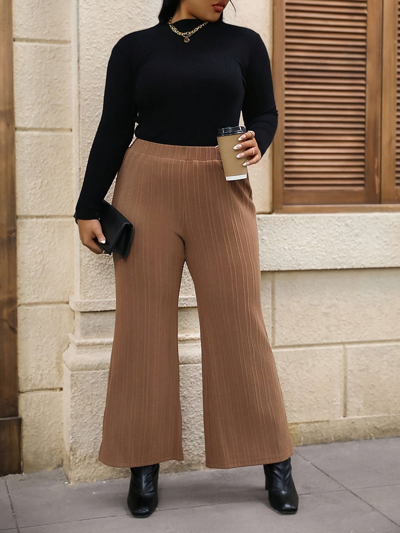 Plus Size Solid Flare Leg Pants, Casual High Waist Pants, Women's Plus Size Clothing