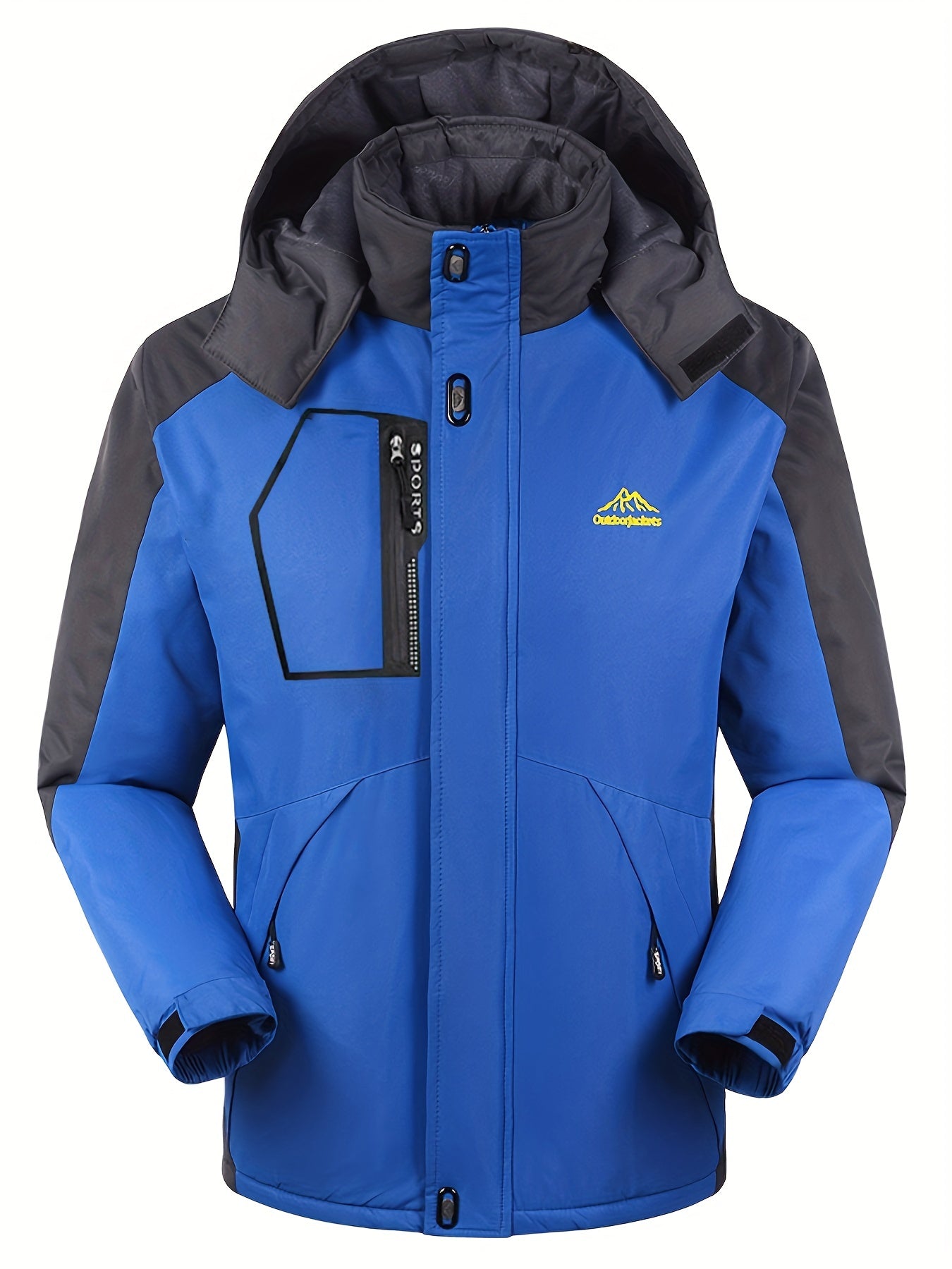 gbolsos Men's Casual Color Block Thick Hooded Jacket, Waterproof Windproof Stand Collar Fleece Thermal Jacket For Winter Jacket Gifts Best Sellers