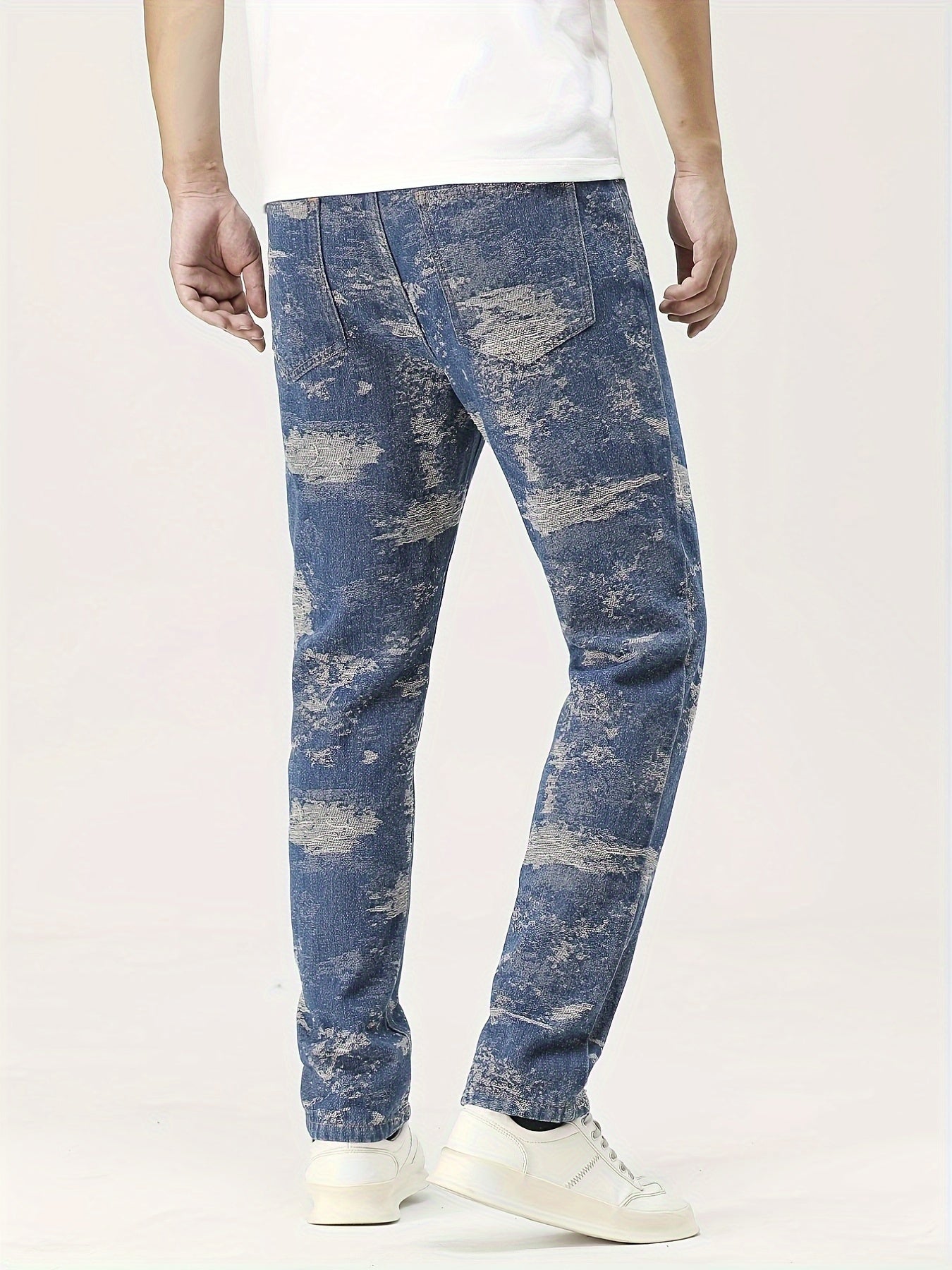 gbolsos Men's Casual Jacquard Set, Turndown Collar Chest Pocket Jacket And Loose Trendy Straight Leg Pants For Spring Autumn