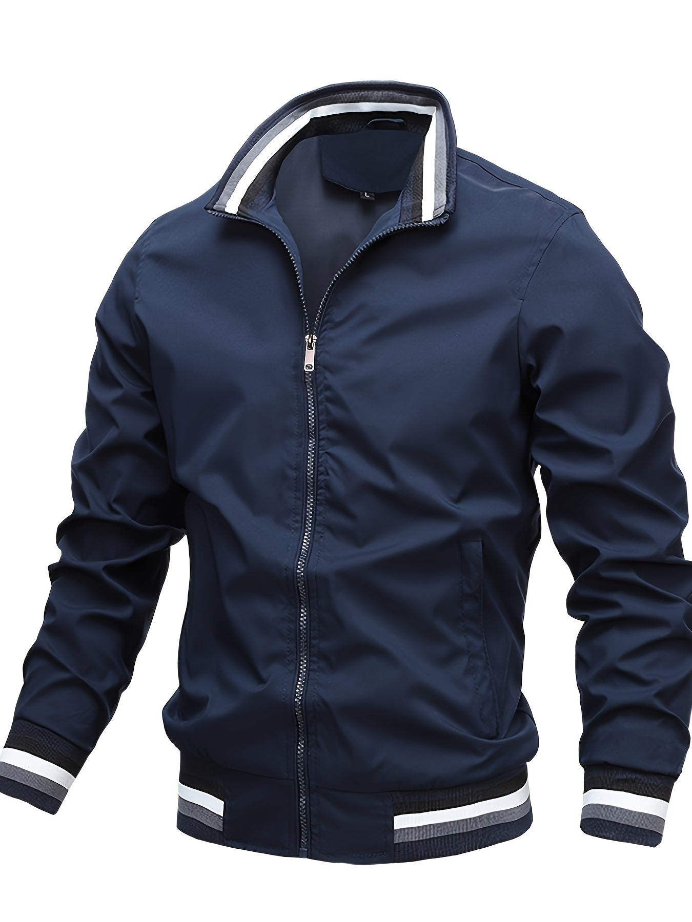 gbolsos Men's Casual Stand Collar Jacket Coat Regular Fit College Hipster Windbreaker For Spring Autumn