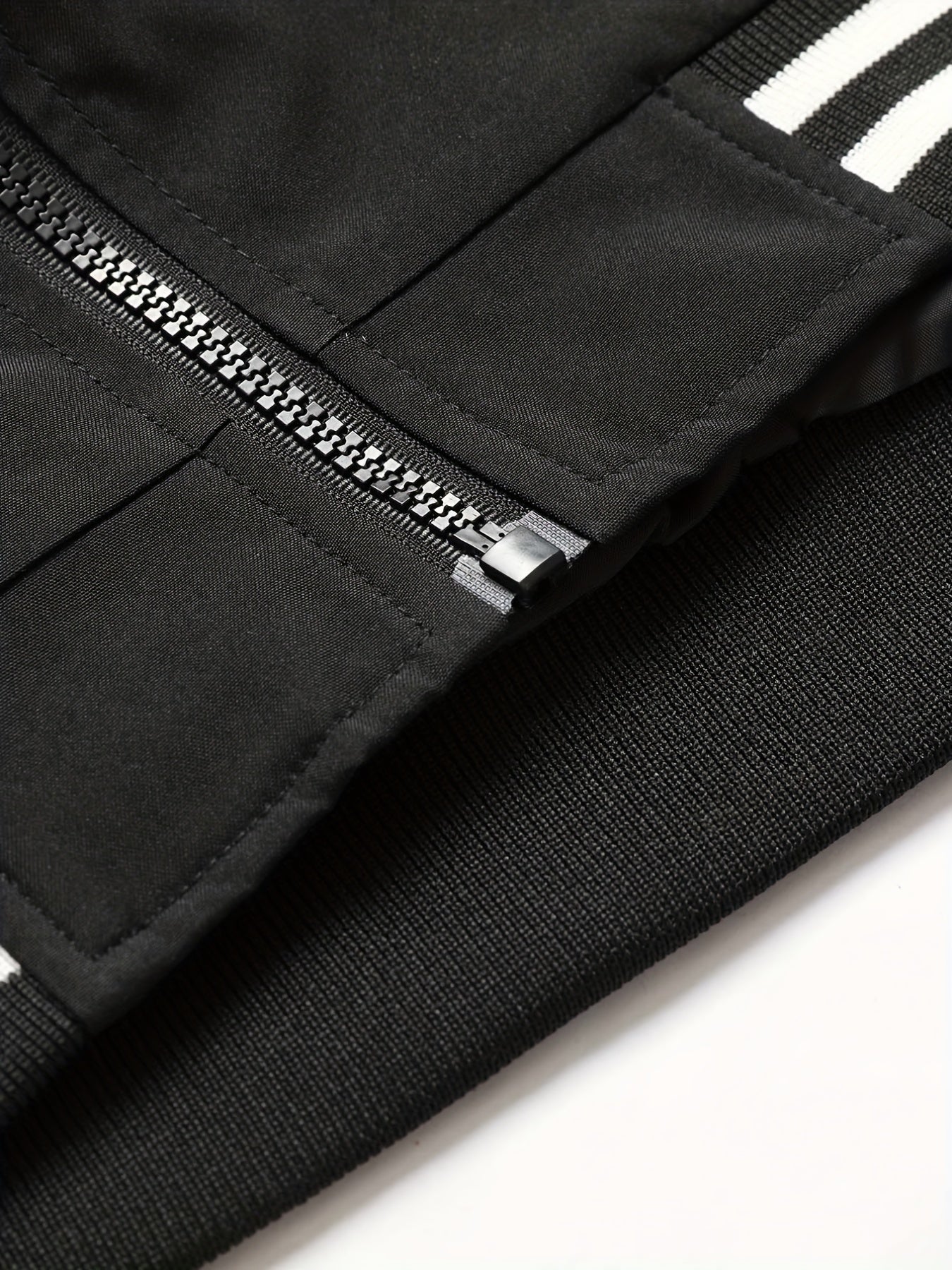 gbolsos Classic Design Bottom Striped Jacket, Men's Casual Zip Up Stand Collar Jacket For Spring Fall