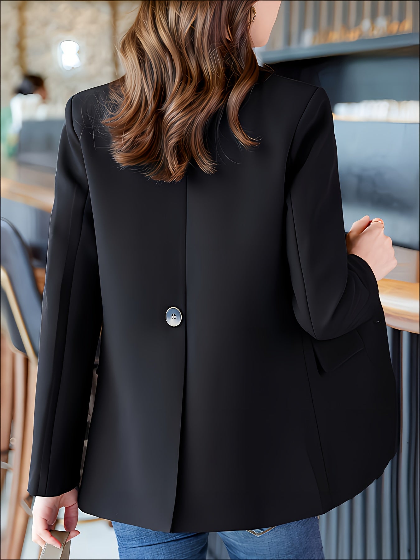 gbolsos Solid Color Open Front Blazer, Elegant Lapel Neck Double Breasted Long Sleeve Split Blazer For Every Day, Women's Clothing
