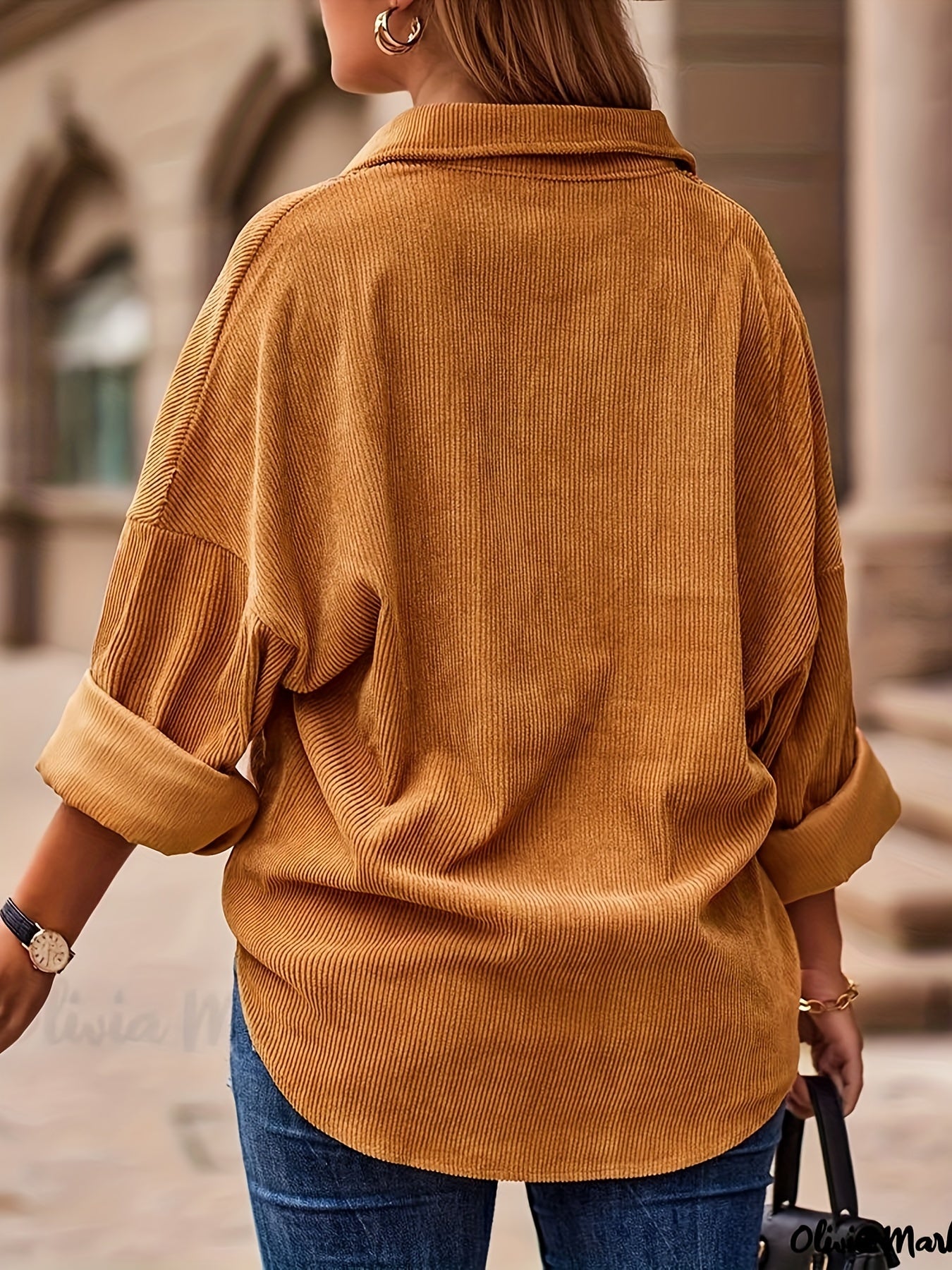 gbolsos Solid Button Front Pocket Shirt, Casual Long Sleeve Shirt For Spring & Fall, Women's Clothing