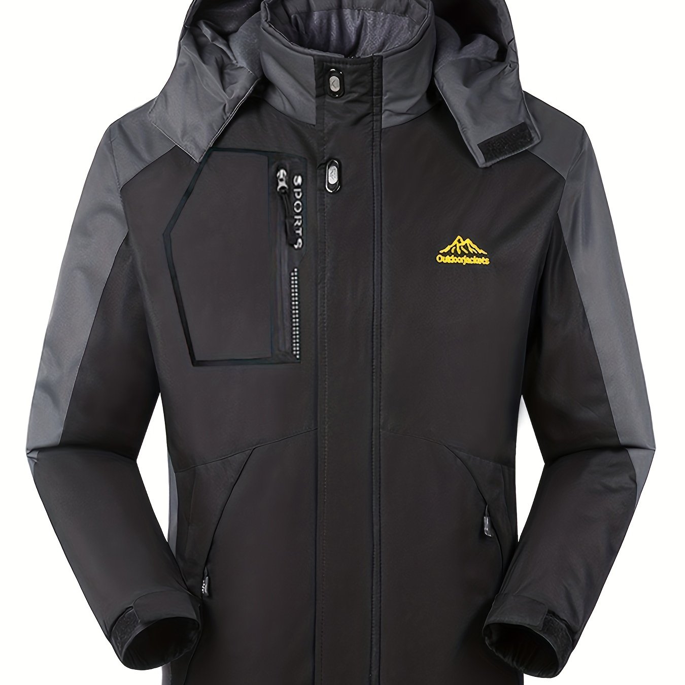 gbolsos Men's Casual Color Block Thick Hooded Jacket, Waterproof Windproof Stand Collar Fleece Thermal Jacket For Winter Jacket Gifts Best Sellers