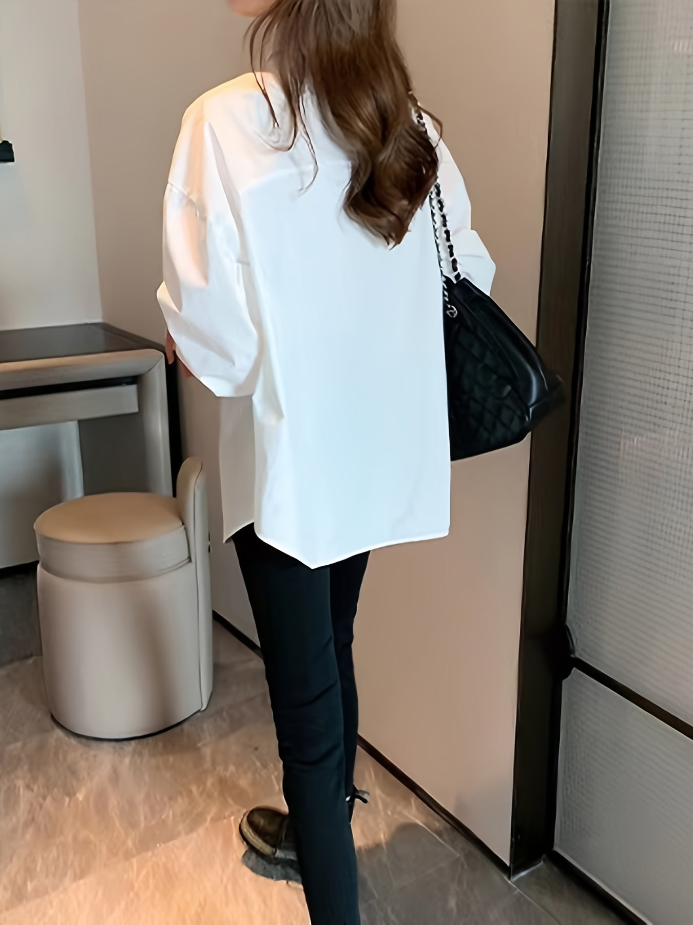 V-neck Loose Lapel Shirts, Casual Button Down Long Sleeve Fashion Blouses Tops, Women's Clothing