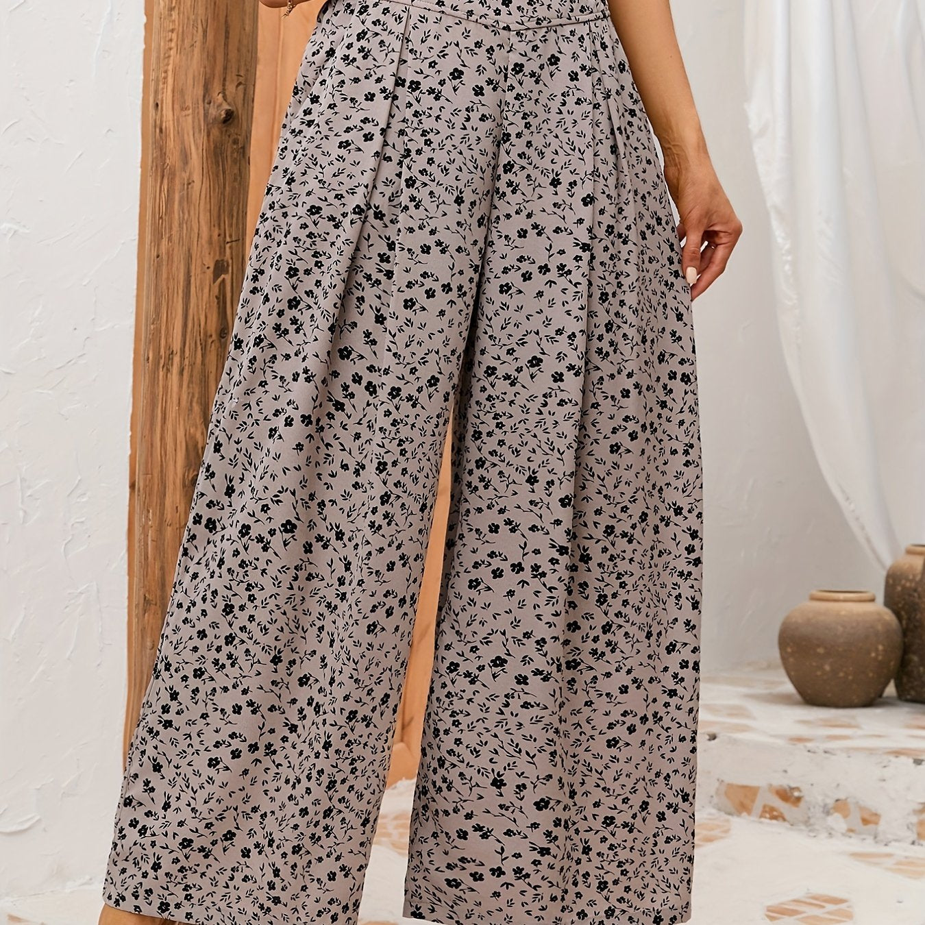 gbolsos Floral Print Wide Leg Pants, Casual Loose Pants For Spring & Summer, Women's Clothing