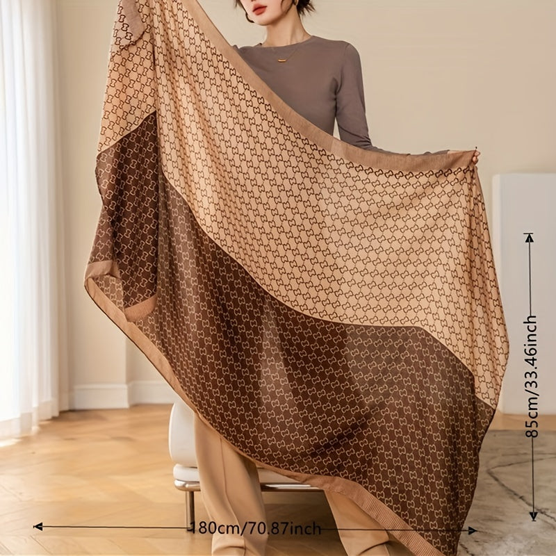 gbolsos Geometric Plaid Print Scarf Khaki Color Block Coldproof Shawl Elegant Casual Warm Wrap Classic Large Scarves For Women