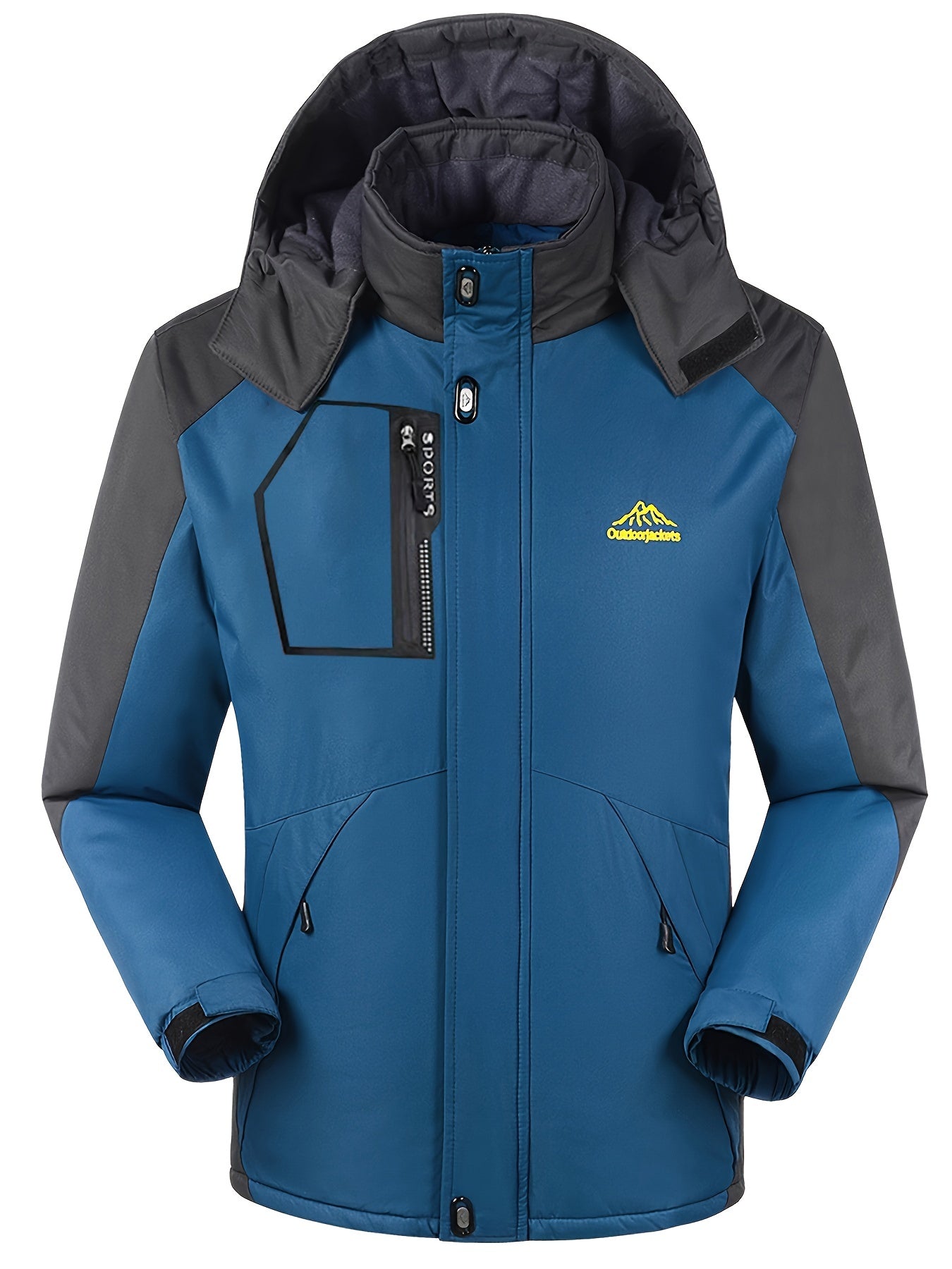 gbolsos Men's Casual Color Block Thick Hooded Jacket, Waterproof Windproof Stand Collar Fleece Thermal Jacket For Winter Jacket Gifts Best Sellers
