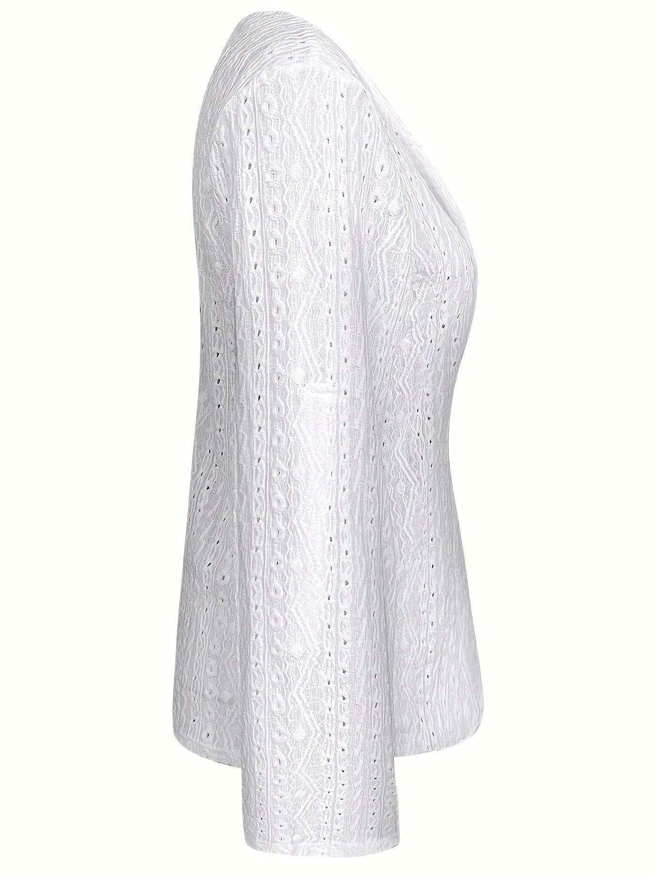 Solid Eyelet Open Front Blazer, Casual Lapel Long Sleeve Outwear For Spring & Fall, Women's Clothing
